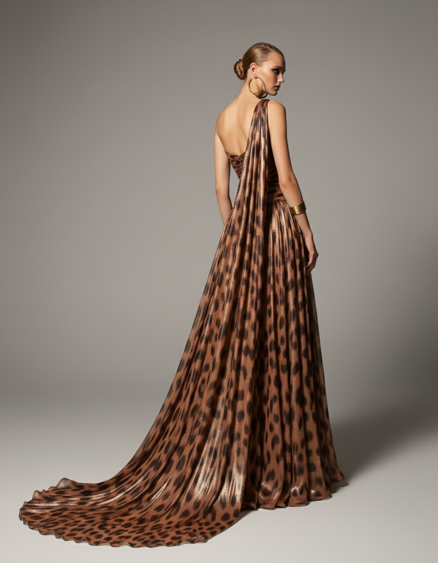 Fouad Sarkis F02953 Off-Shoulder Animal Print Corset Evening Gown