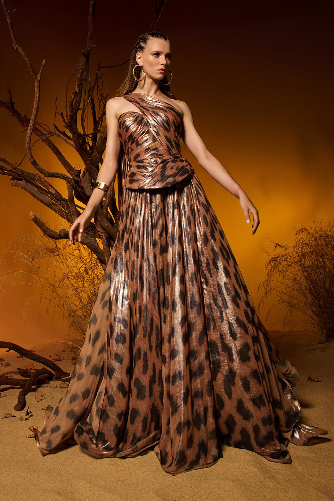 Fouad Sarkis F02953 Off-Shoulder Animal Print Corset Evening Gown