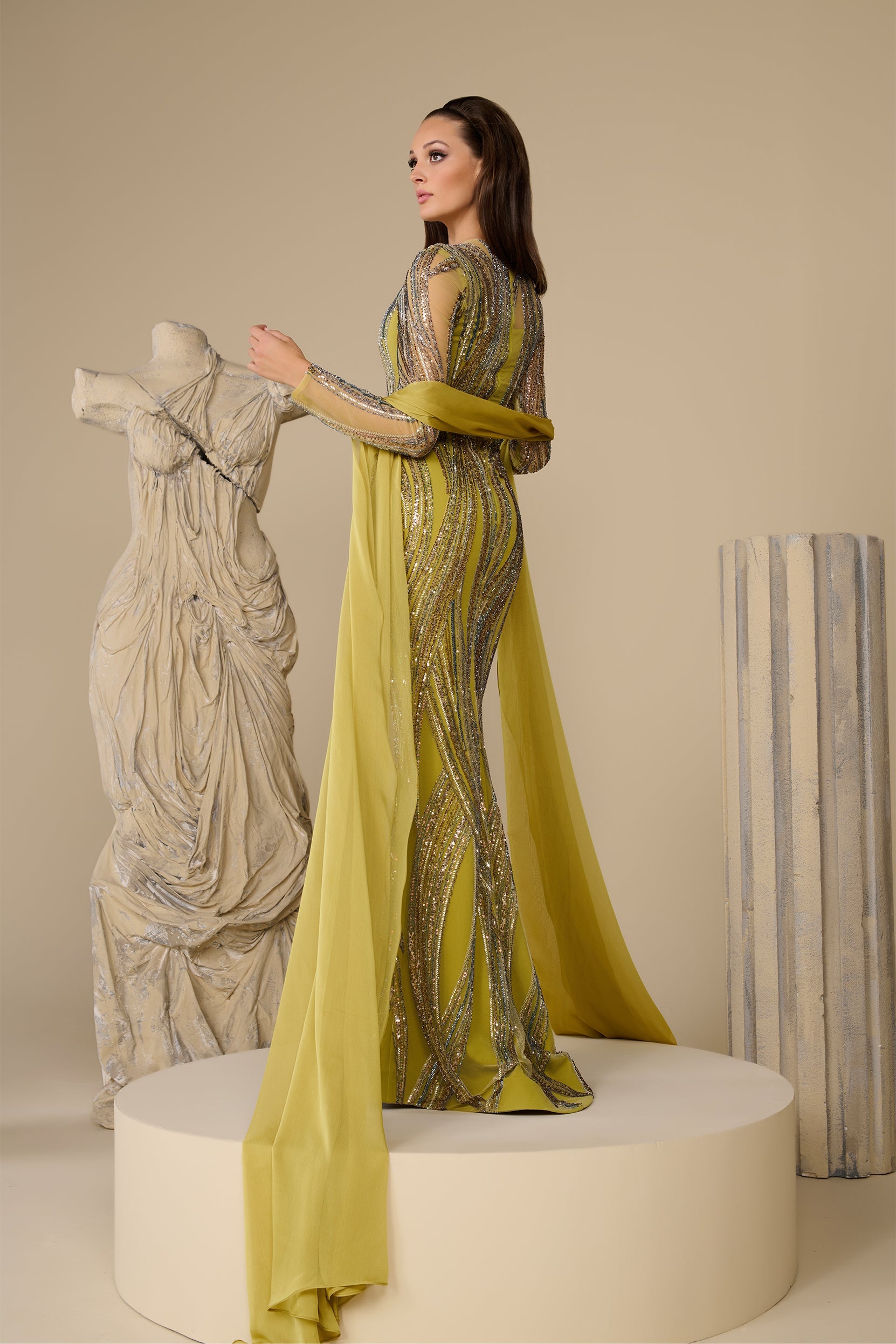 Fouad Sarkis F02959 Chartreuse Modern Elegant Gown