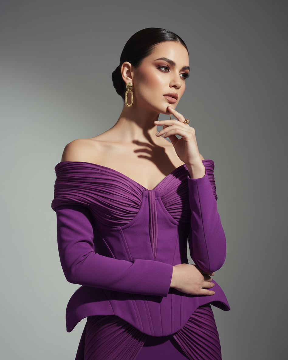 Fouad Sarkis F02972A Off-Shoulder Long Sleeve Mermaid Gown