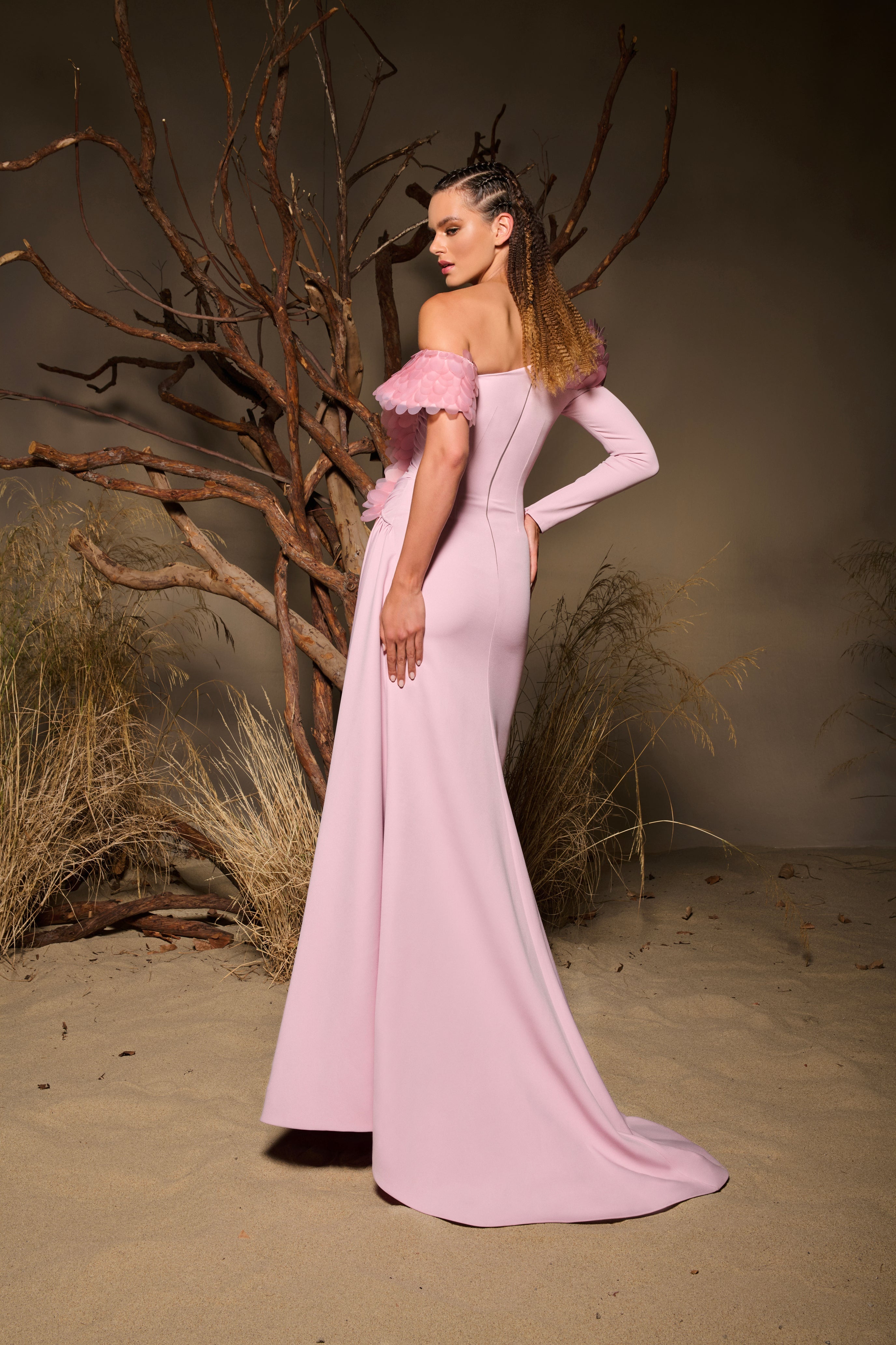 Fouad Sarkis F02984 Fish-Scale Embellished Evening Gown