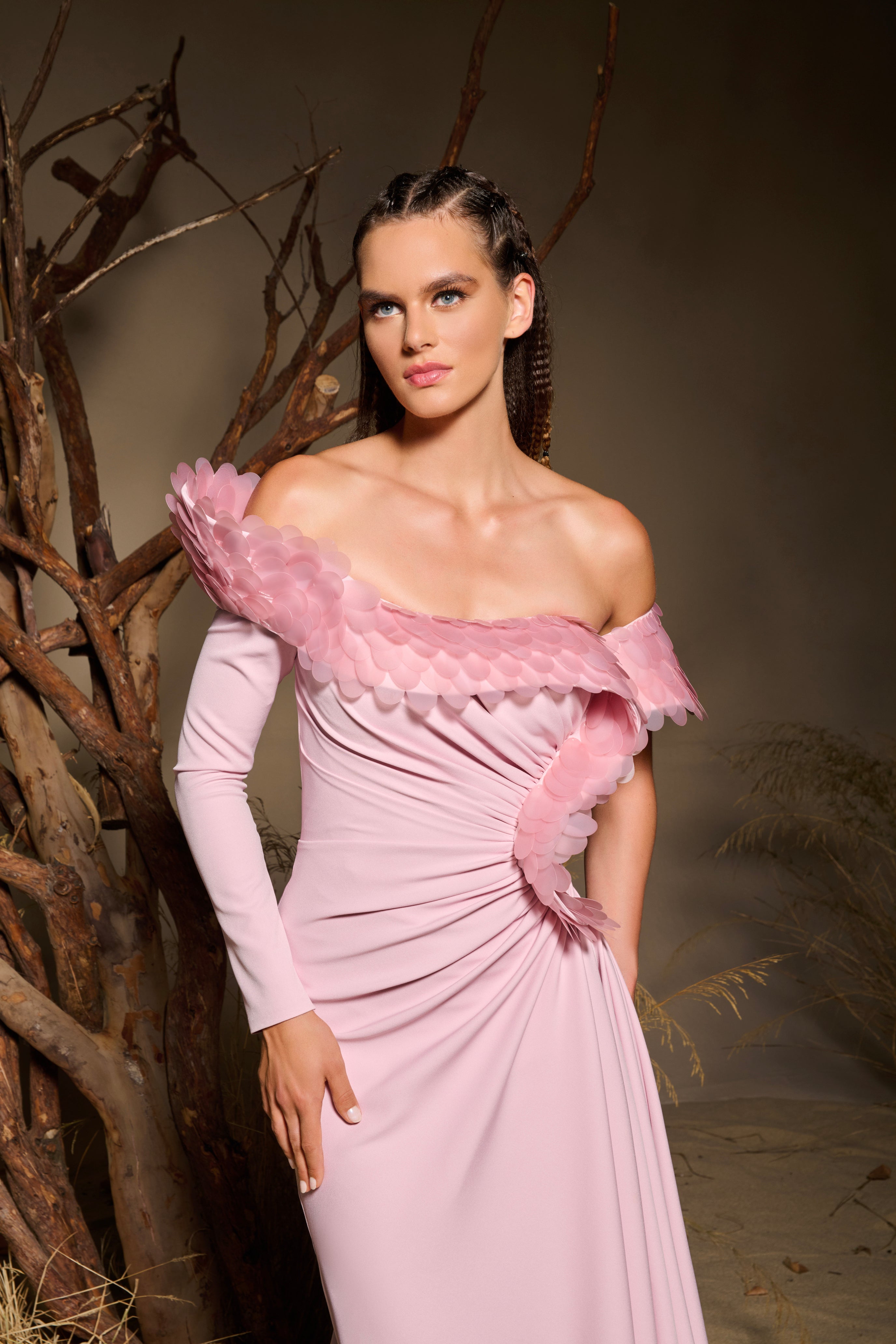 Fouad Sarkis F02984 Fish-Scale Embellished Evening Gown