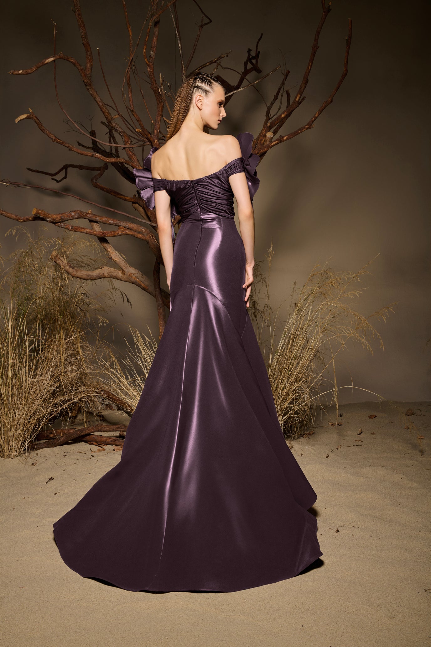 Fouad Sarkis F02993 Bronze Floral Shoulder Mermaid Gown