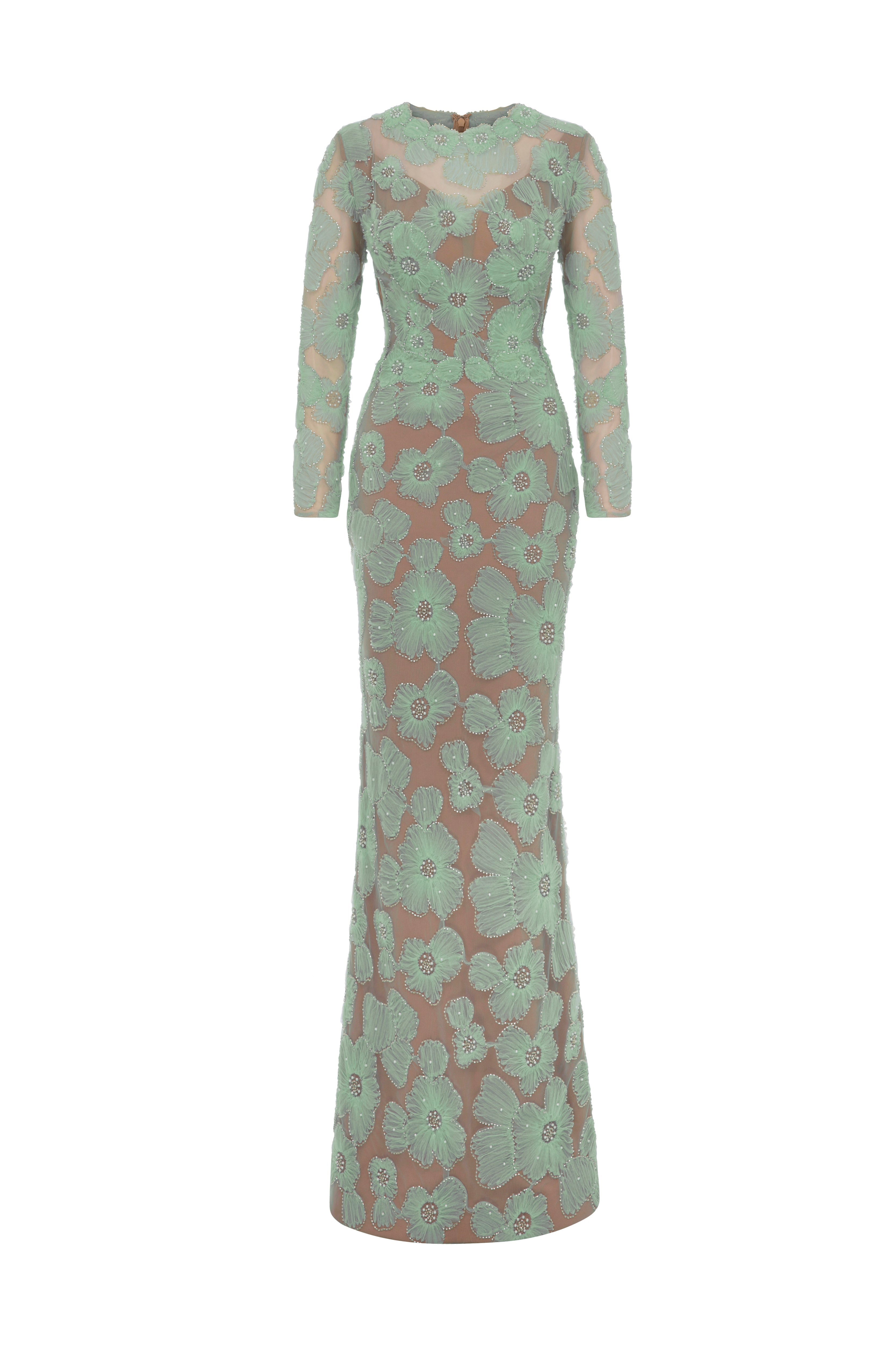 Fouad Sarkis F02997 Floral Appliqué Couture Evening Gown