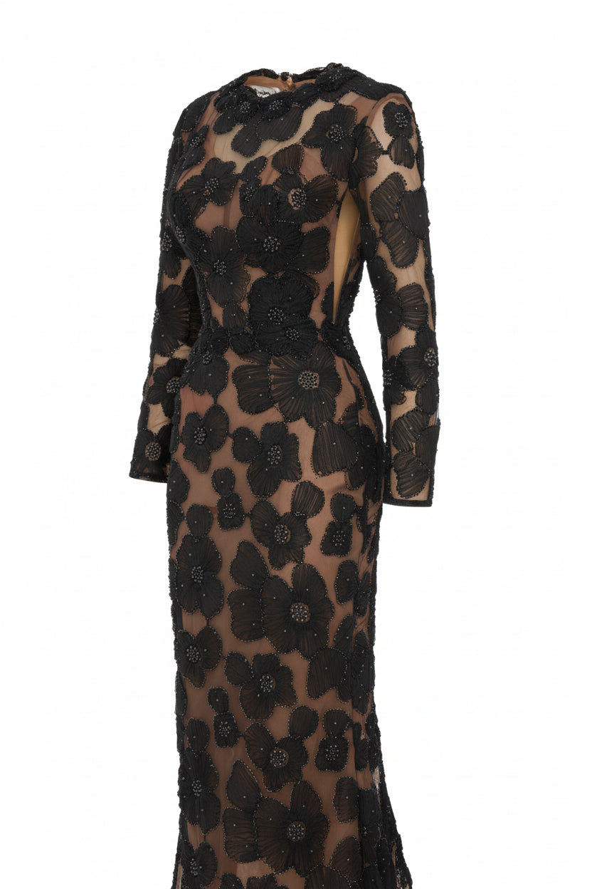 Fouad Sarkis F02997 Floral Appliqué Couture Evening Gown