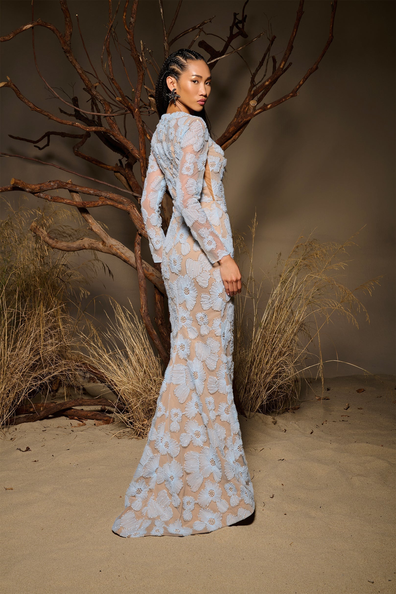 Fouad Sarkis F02997 Floral Appliqué Couture Evening Gown