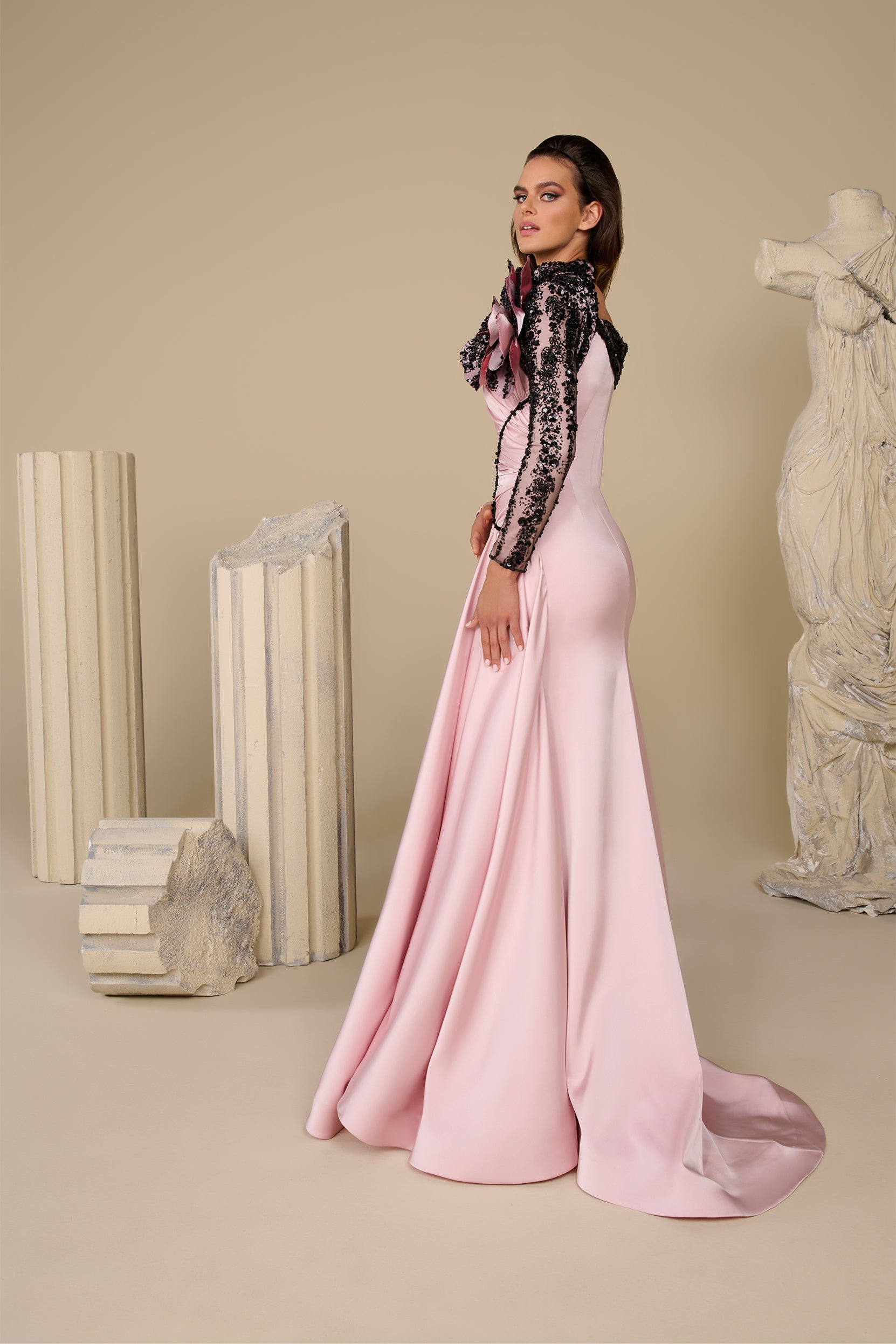 Fouad Sarkis F03000 Blush Pink Off-Shoulder Romantic Gown