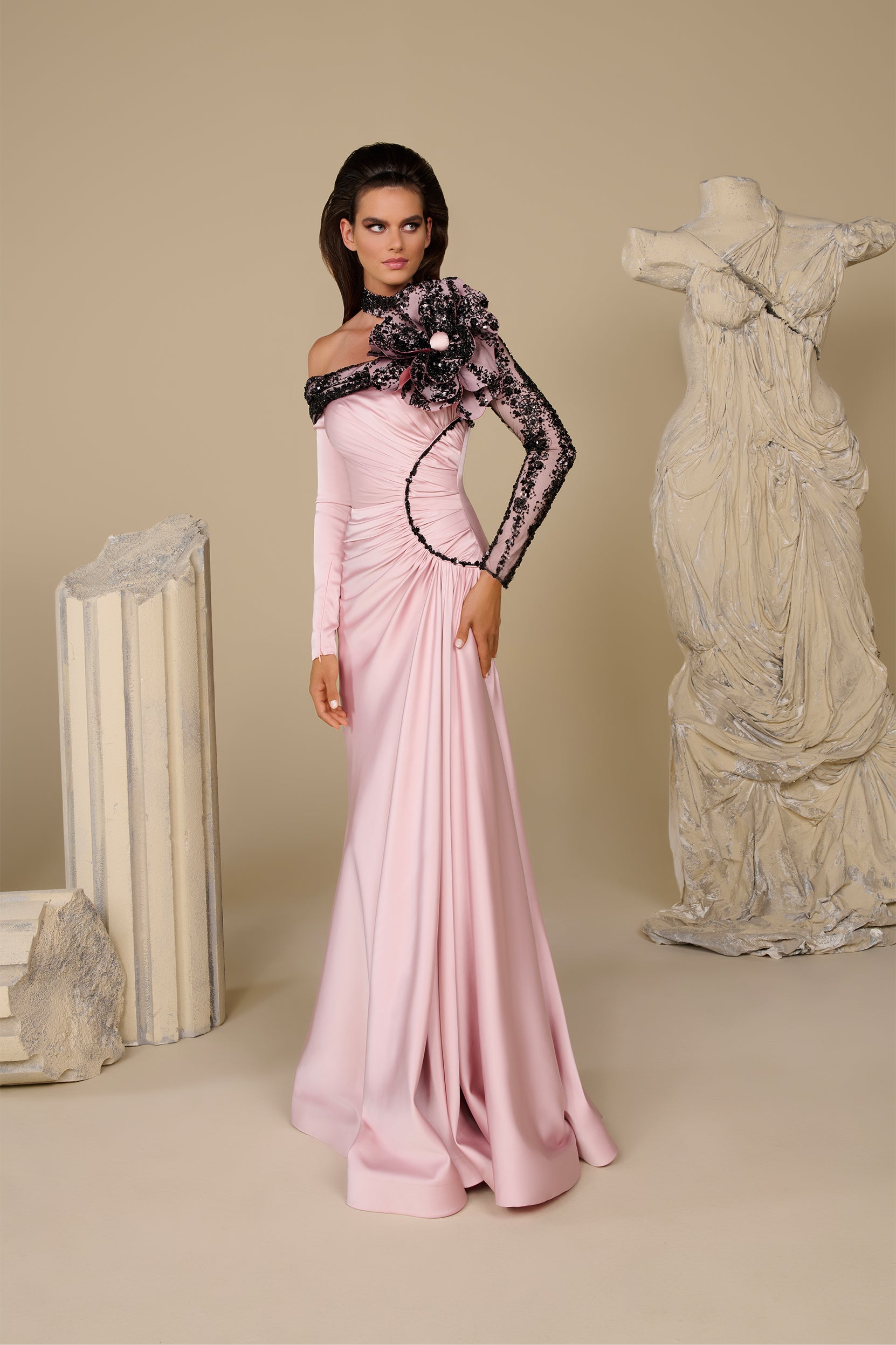 Fouad Sarkis F03000 Blush Pink Off-Shoulder Romantic Gown