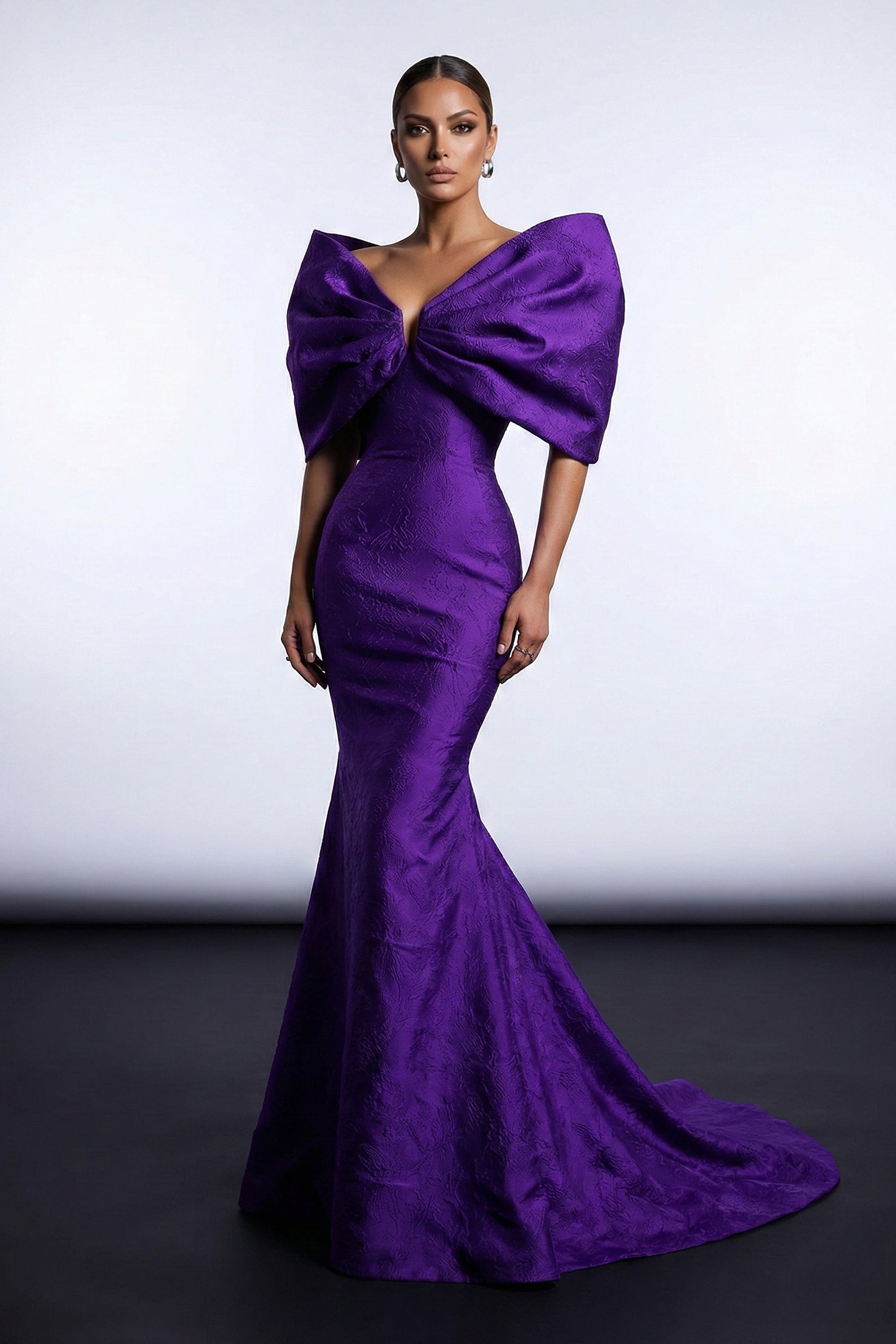 Fouad Sarkis F03009 Jacquard Bow Mermaid Gown