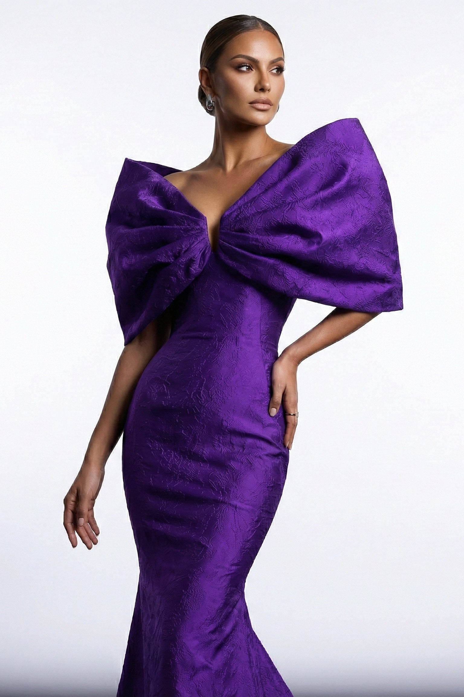 Fouad Sarkis F03009 Jacquard Bow Mermaid Gown