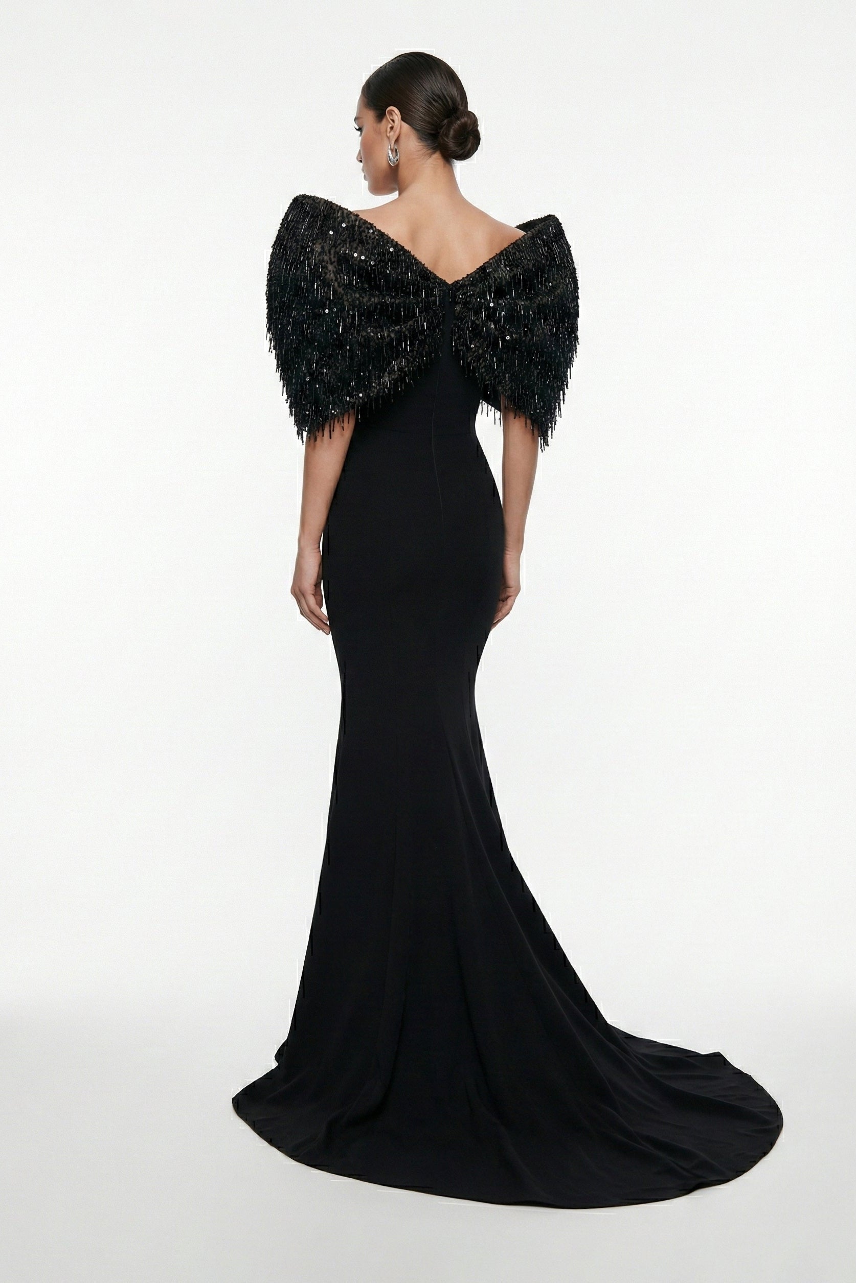 Fouad Sarkis F03012 Embellished Cape Mermaid Gown