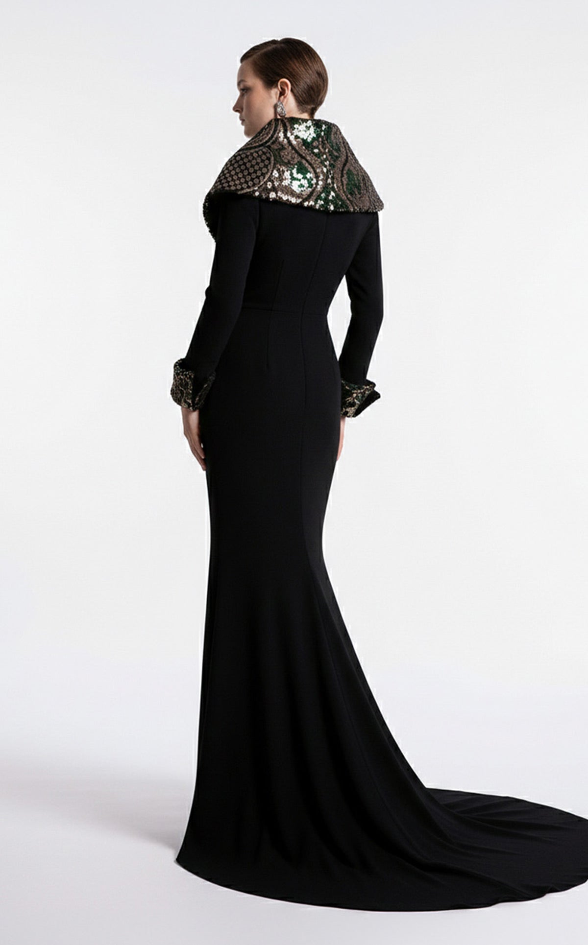 Fouad Sarkis F03019 Black Embellished Collar Gown