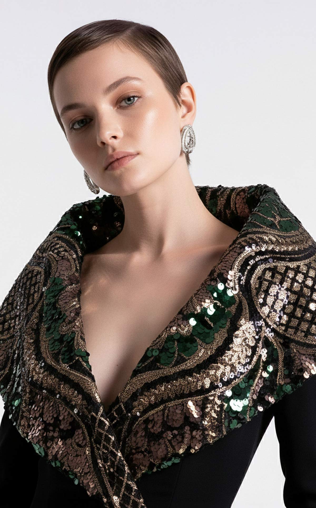 Fouad Sarkis F03019 Black Embellished Collar Gown