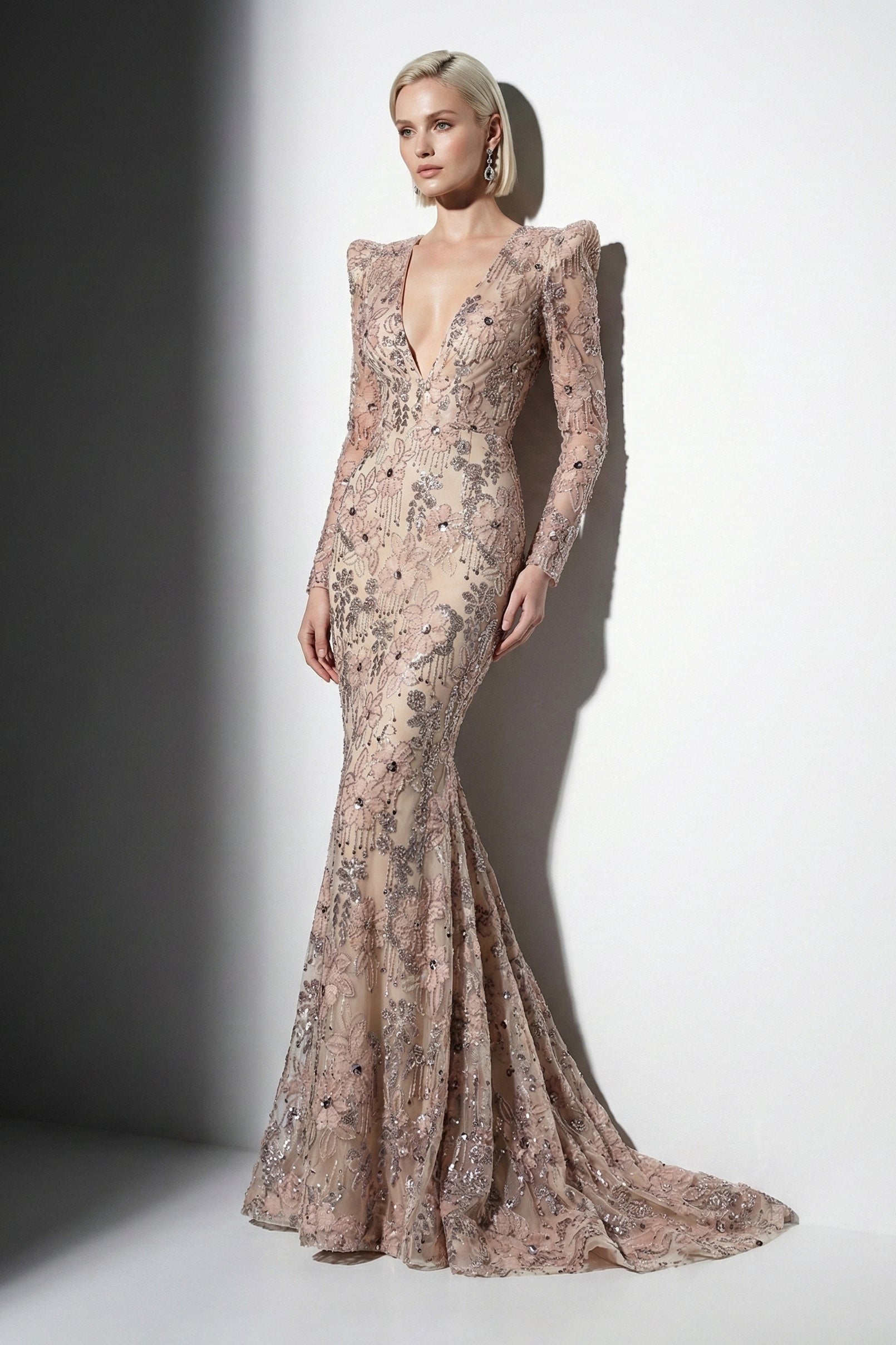 Fouad Sarkis F03021 Embroidered Floral Mermaid Gown