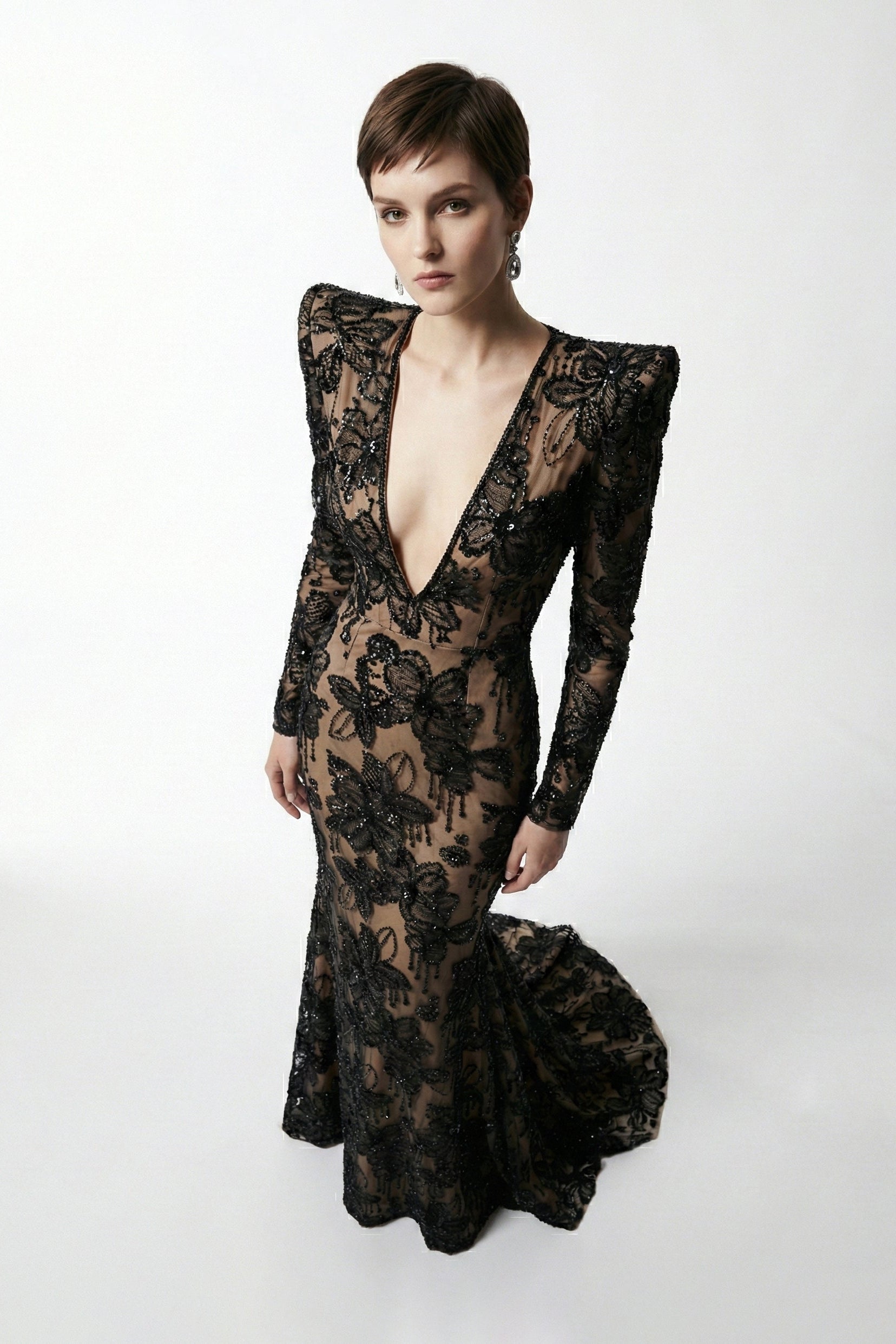 Fouad Sarkis F03021 Embroidered Floral Mermaid Gown