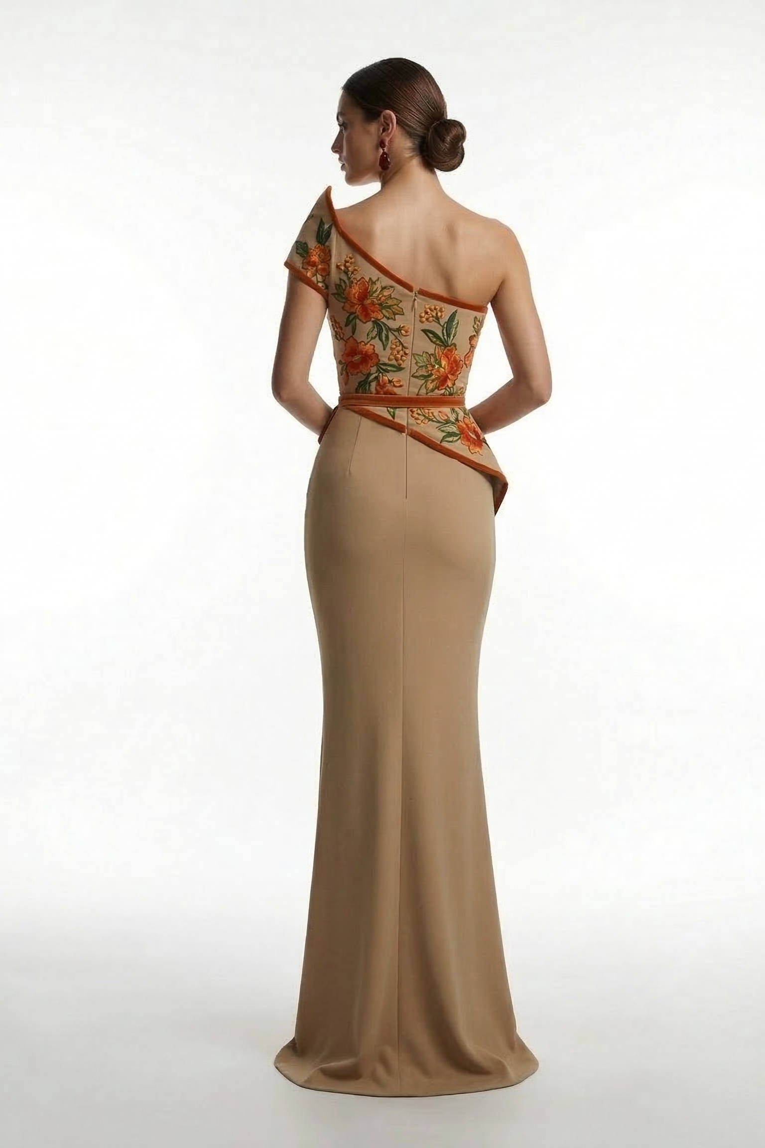 Fouad Sarkis F03023 One-Shoulder Floral Overskirt Gown