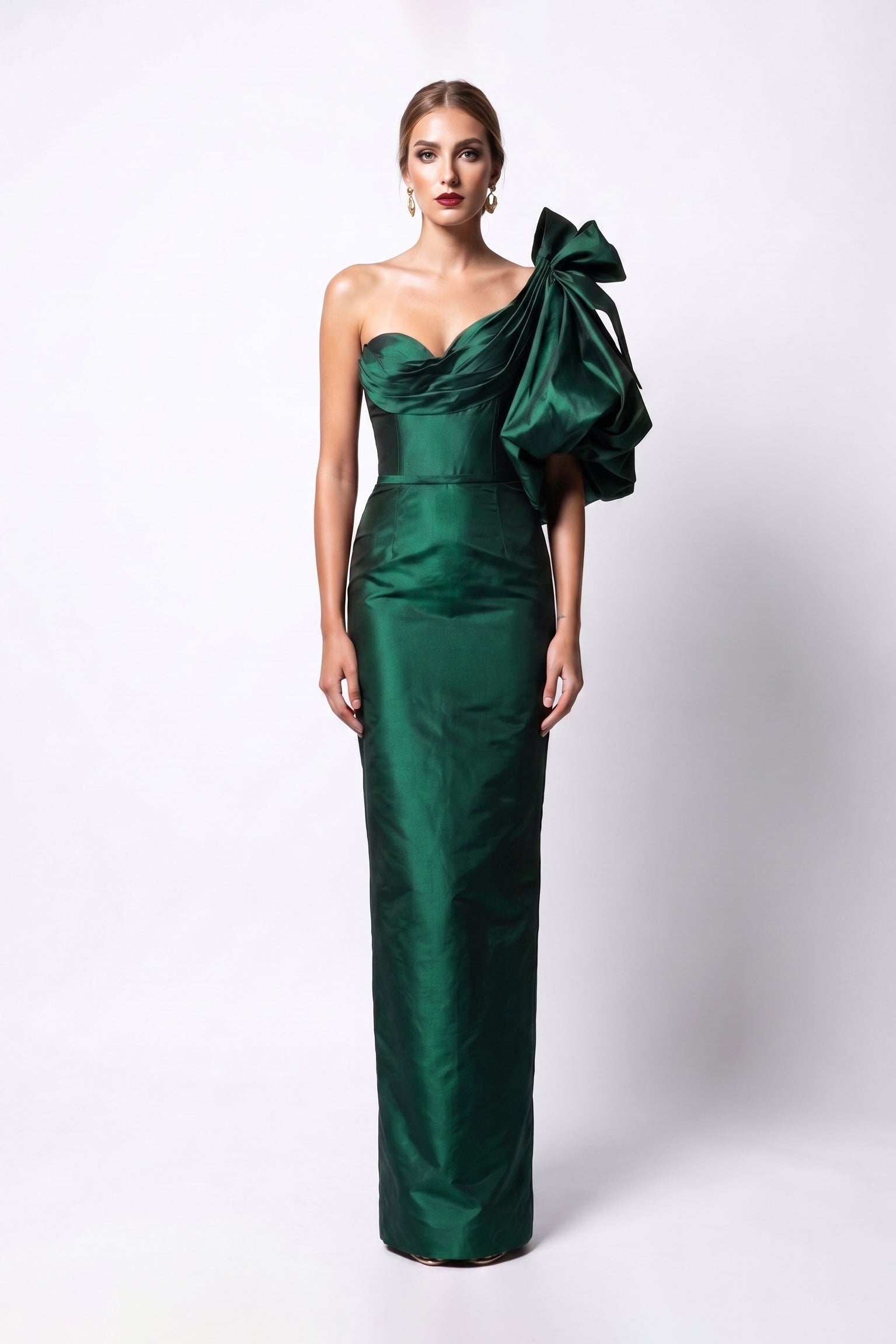 Fouad Sarkis F03025 One-Shoulder Sculptural Draped Gown