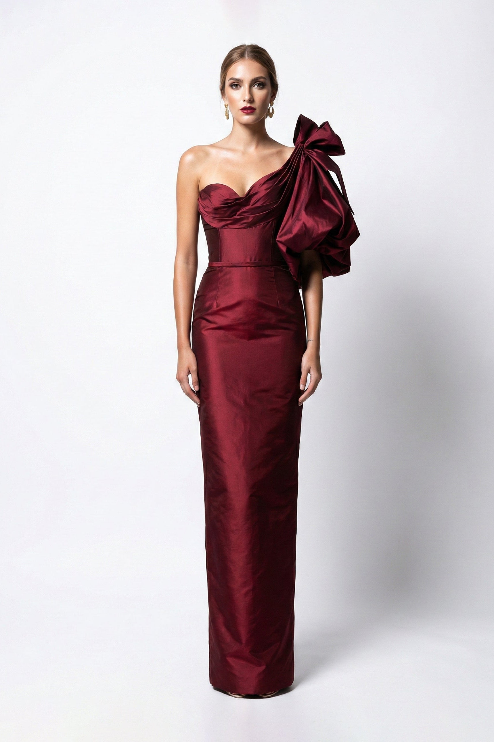 Fouad Sarkis F03025 One-Shoulder Sculptural Draped Gown