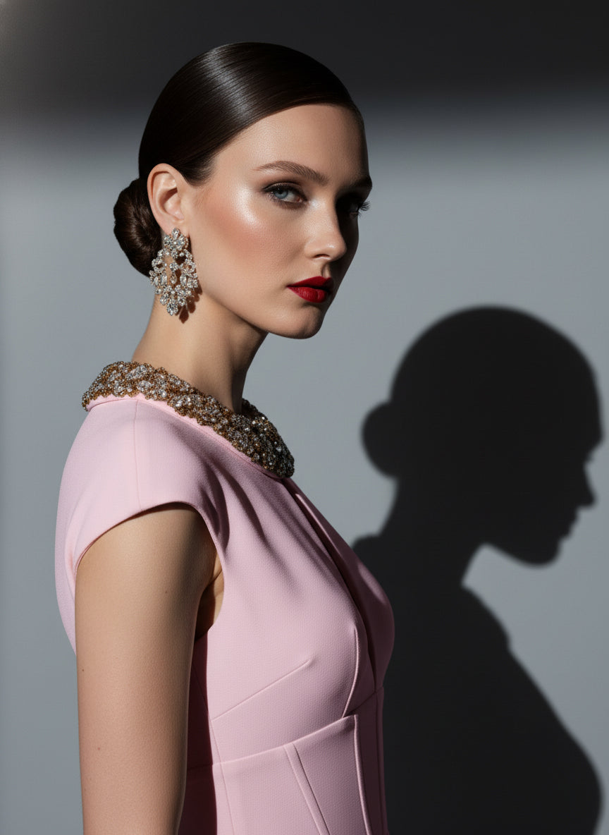 Fouad Sarkis F0M1202 Blush Pink Crystal Collar Gown