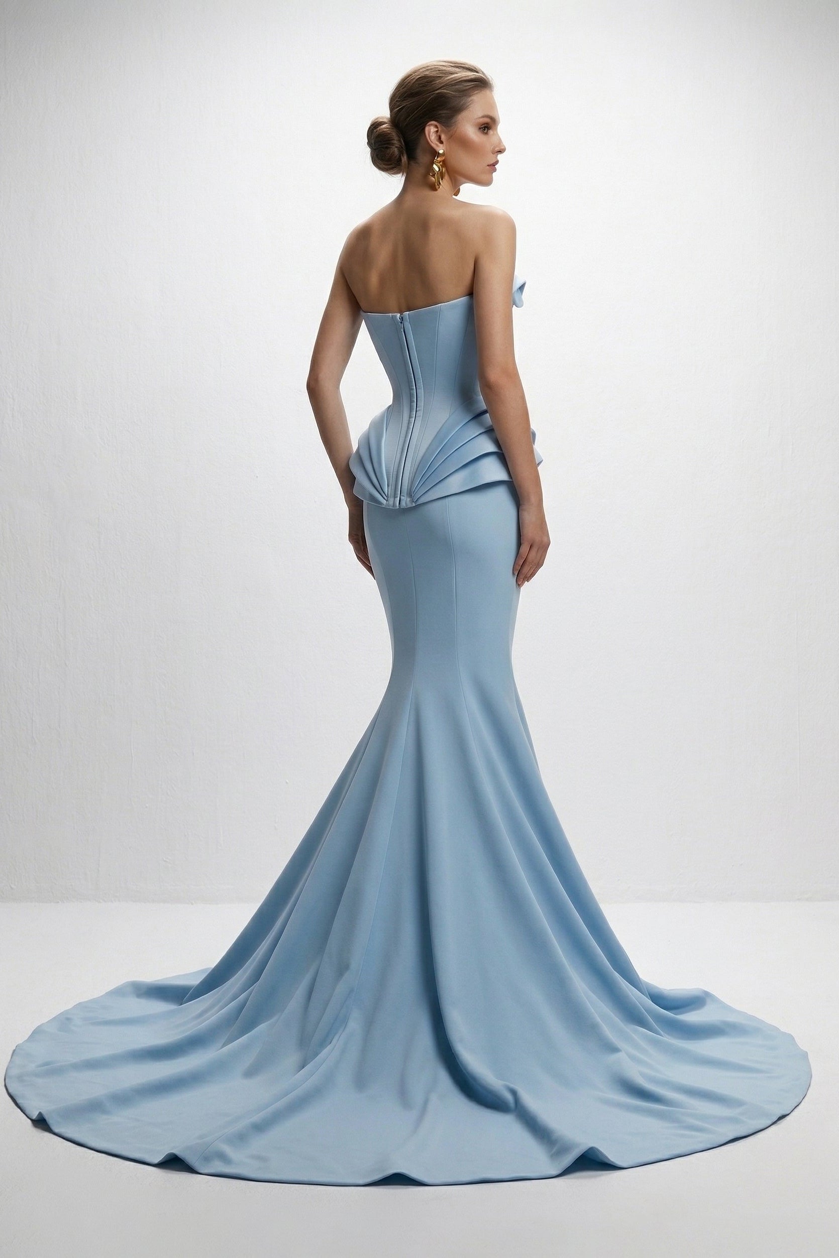 Fouad Sarkis F3041A – Ice Blue Off-Shoulder Corset Mermaid Gown