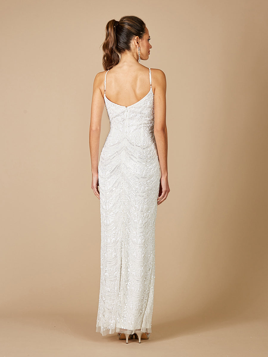 Frenchie Spaghetti Strap Beaded Wedding Gown with Slit 51092