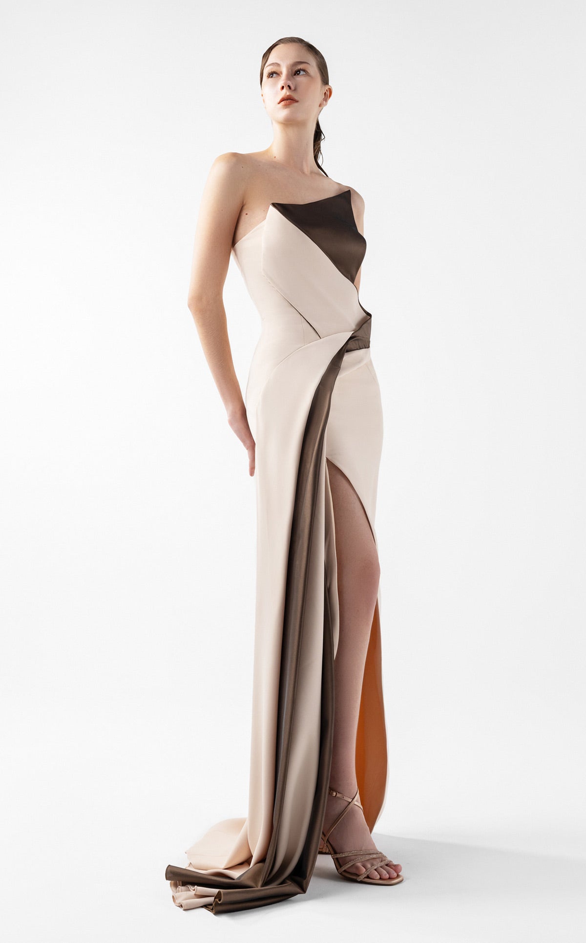 Molten Nude and Bronze Folded Gown G2011