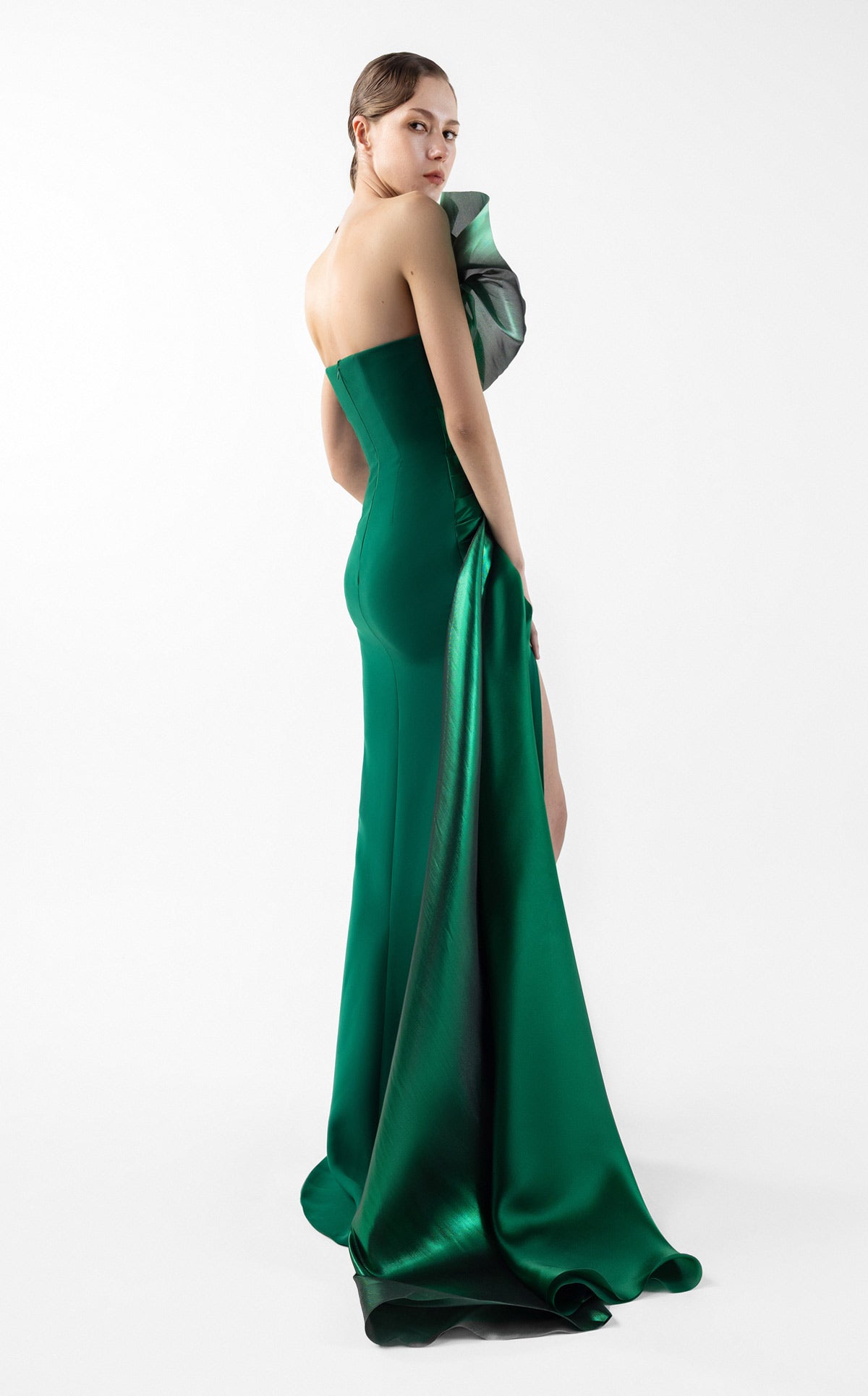 Emerald Green Gown with Metallic Swirls G2023