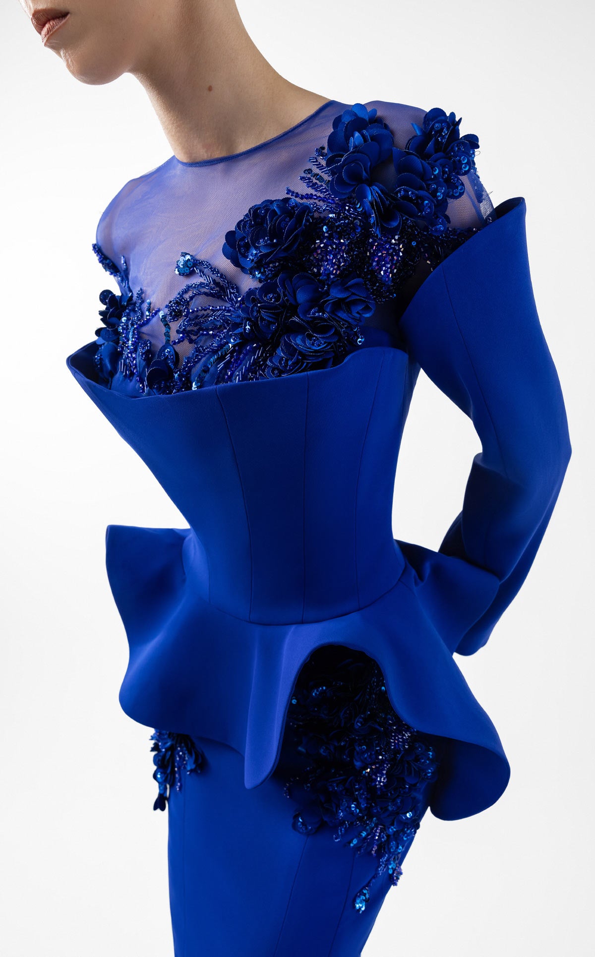 Enchanted Peplum Royal Blue Mermaid Gown with Embroidery G2029