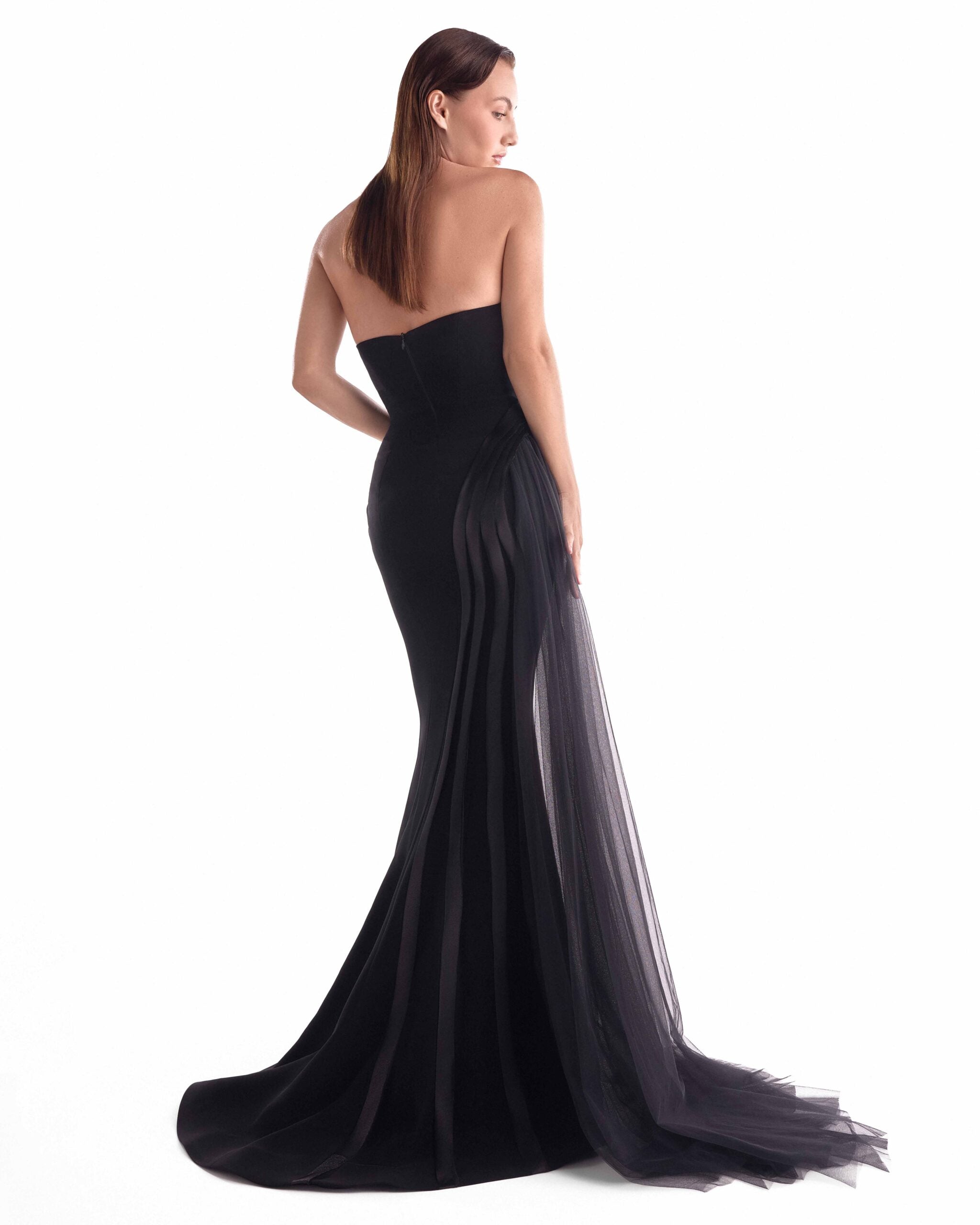 Artfully Corded Illusion Bodice Black Gown G2116