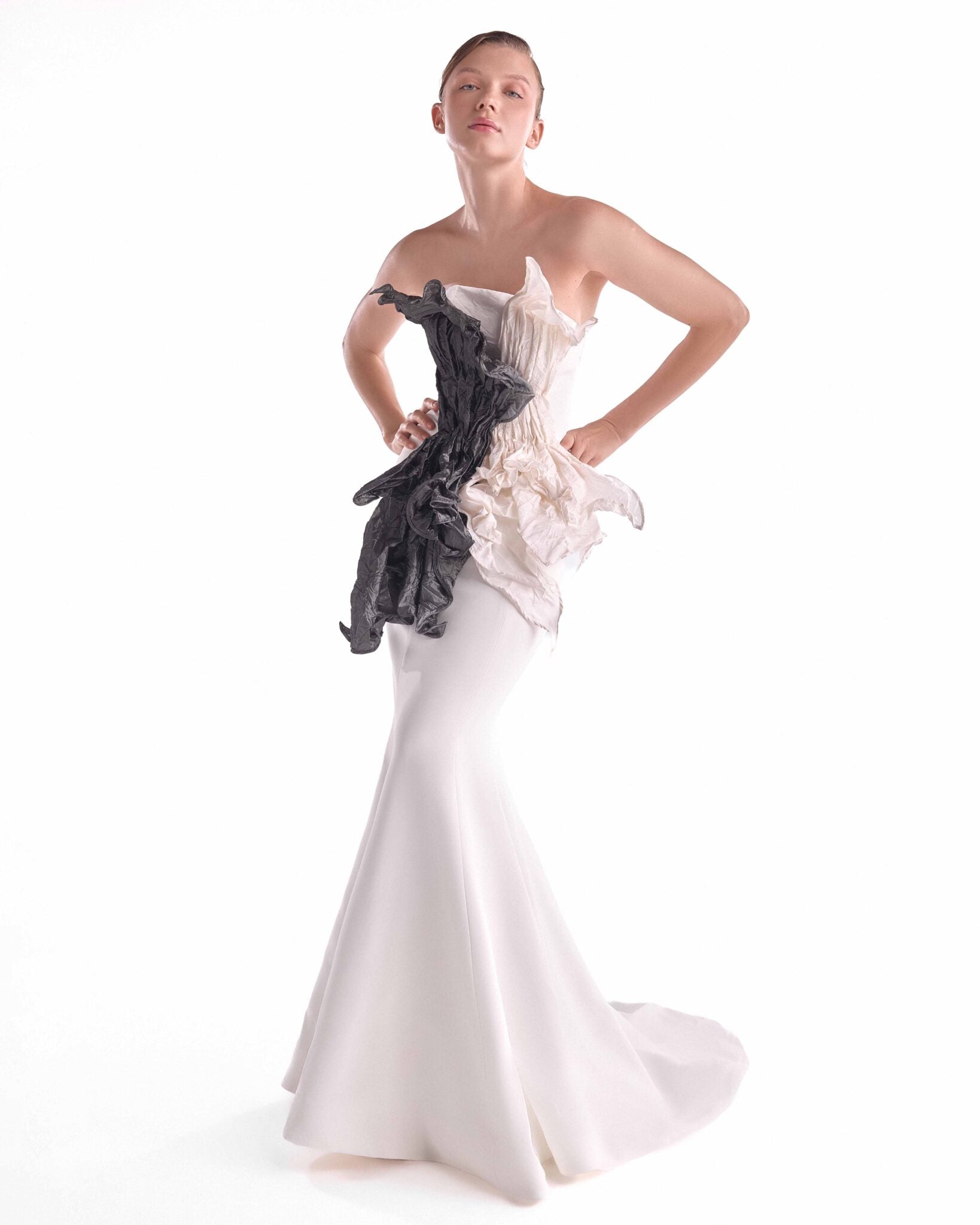 Sculpted Dual-Tone Taffeta Bloom, Off-White Mermaid Gown G2117