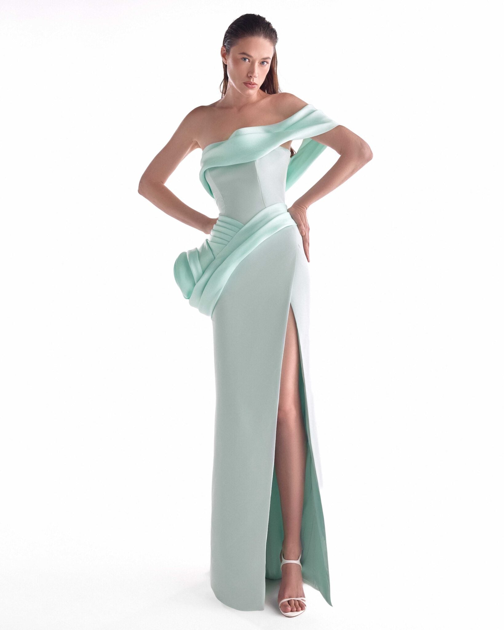 Serene Mint Off-shoulder Gown G2137 Serene Mint Off-shoulder Gown G2137