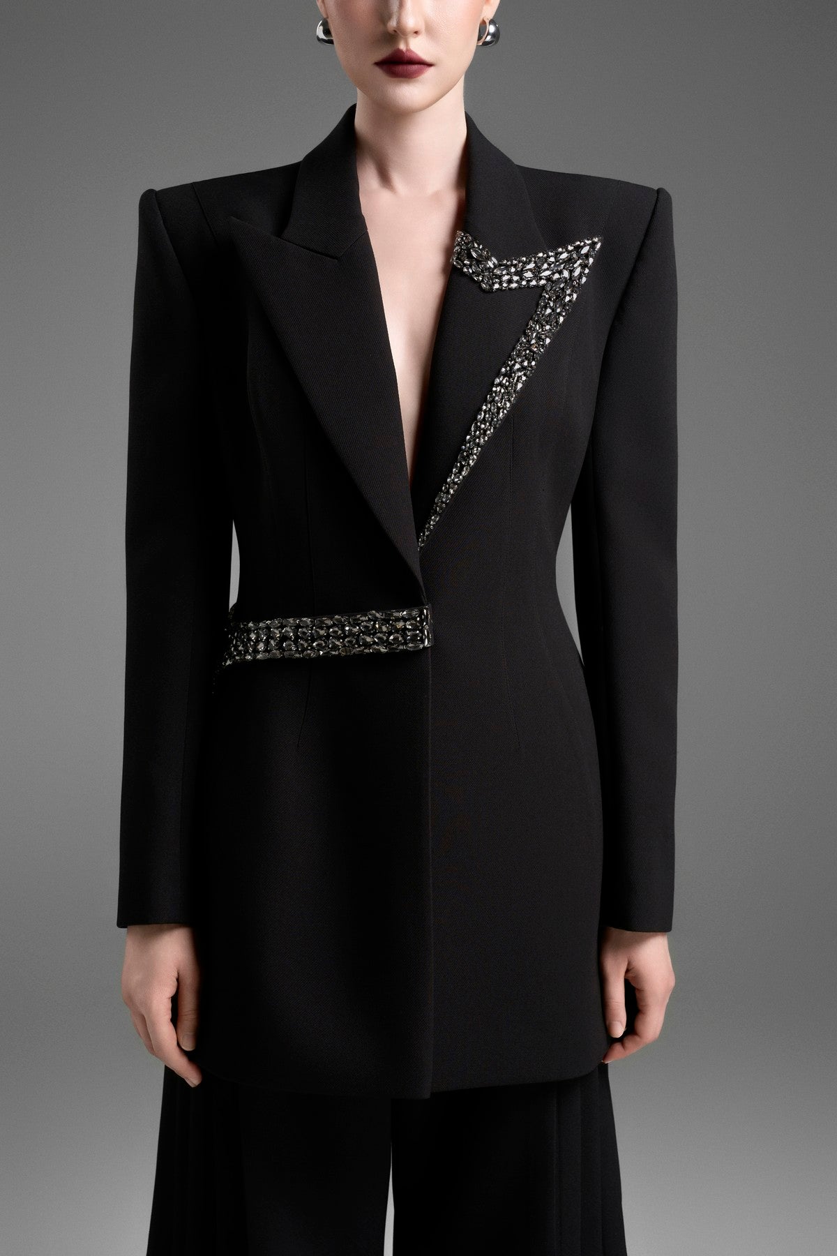 Tailored Blazer with an Integrated Asymmetrical Side-Tie Belt