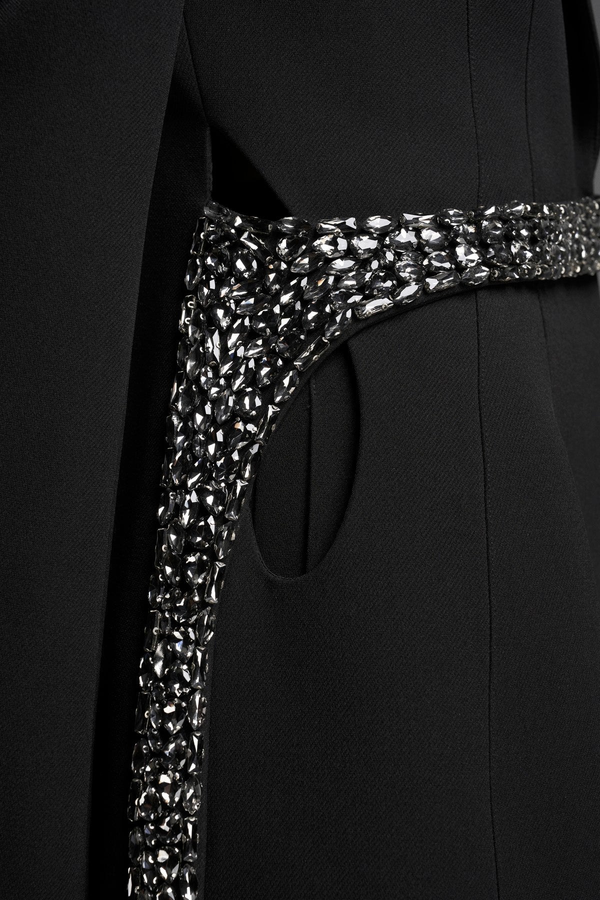 Tailored Blazer with an Integrated Asymmetrical Side-Tie Belt