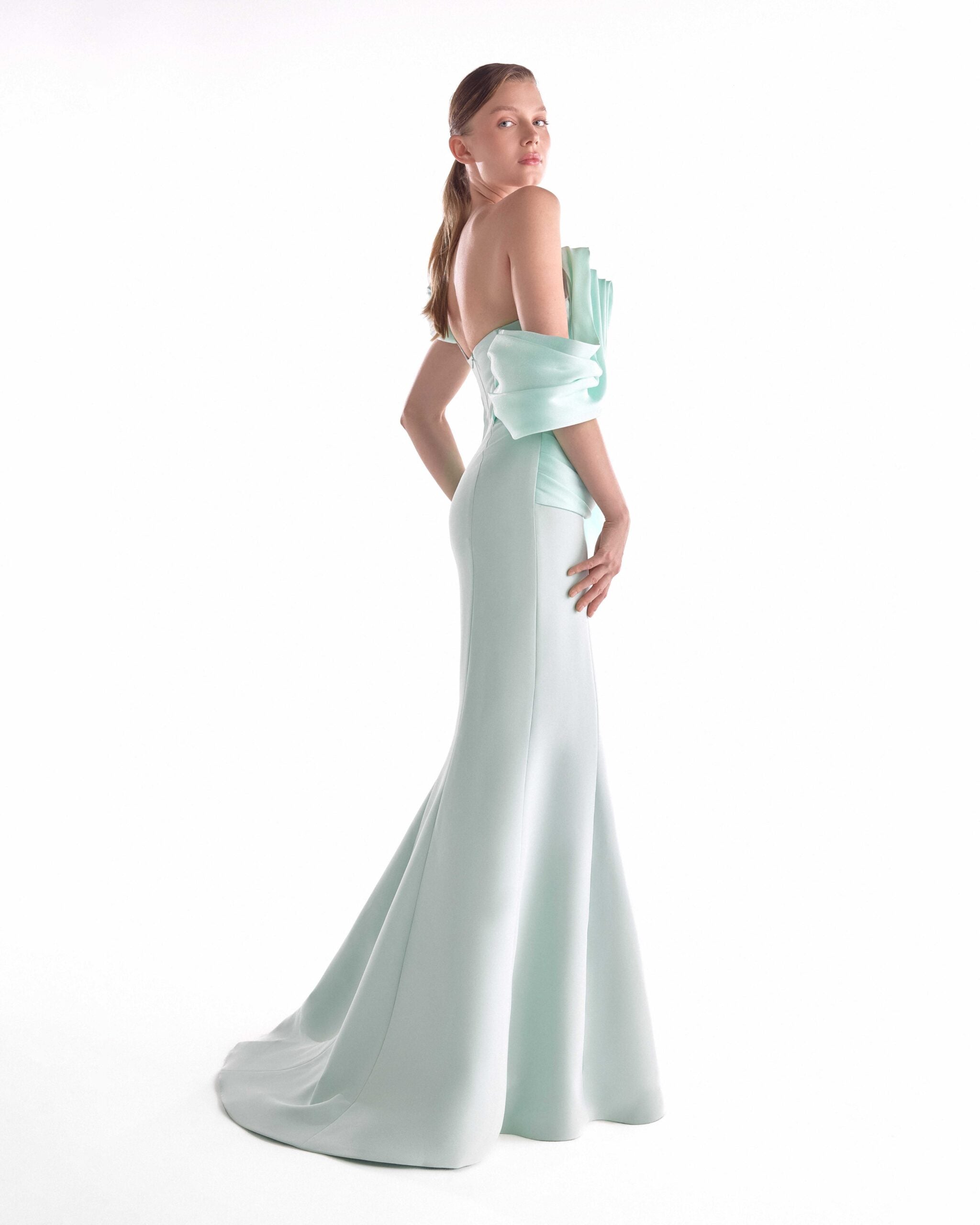 Gaby Charbachy G2136 Mint Organza Off-Shoulder Mermaid Gown