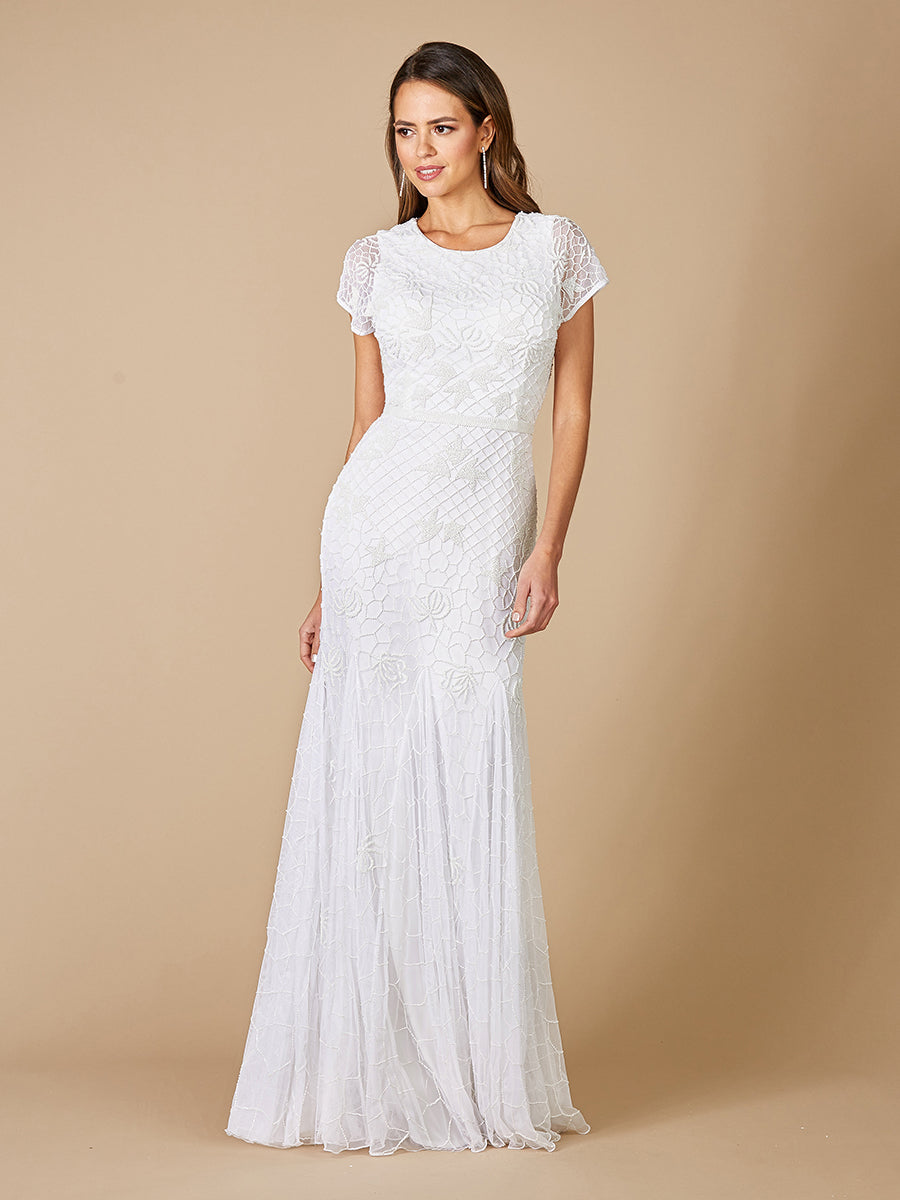 Gale High-Neck Beaded Wedding Dress with Mermaid Godet Skirt 51068