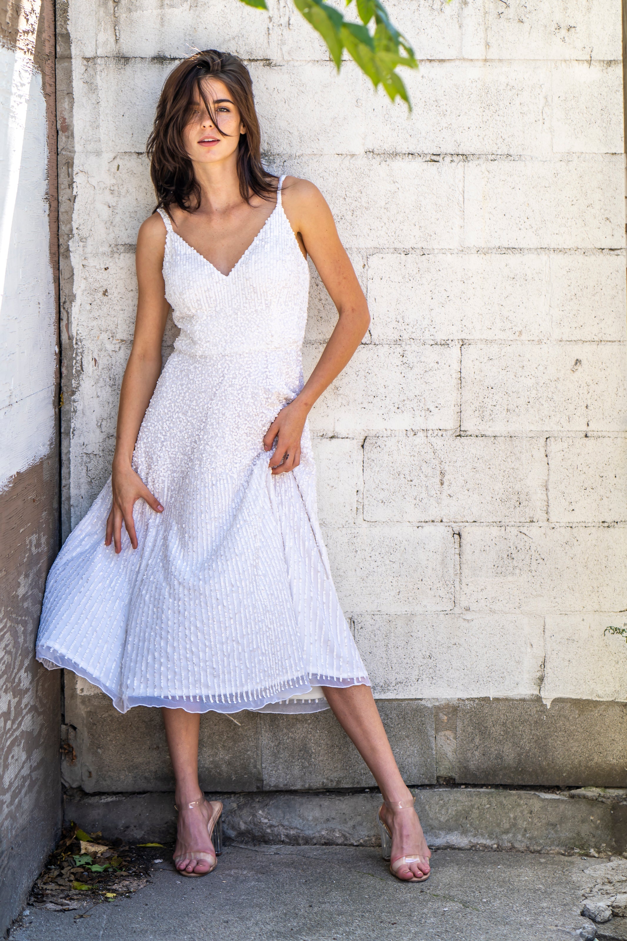 Gemma Beaded Tank Midi Dress with Flowing A-Line Skirt 51074