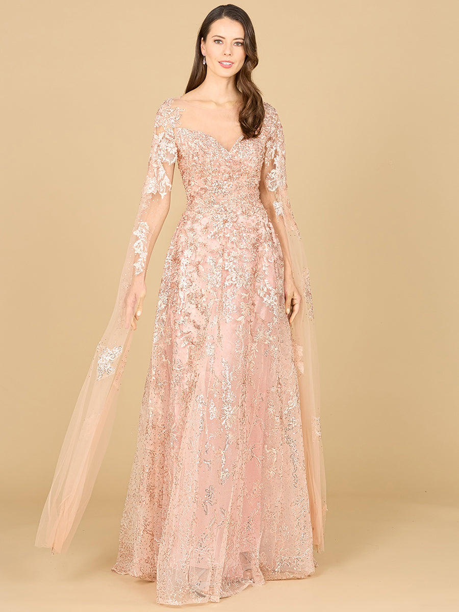 Glittering Lace Ball Gown with Cape Sleeves 29300