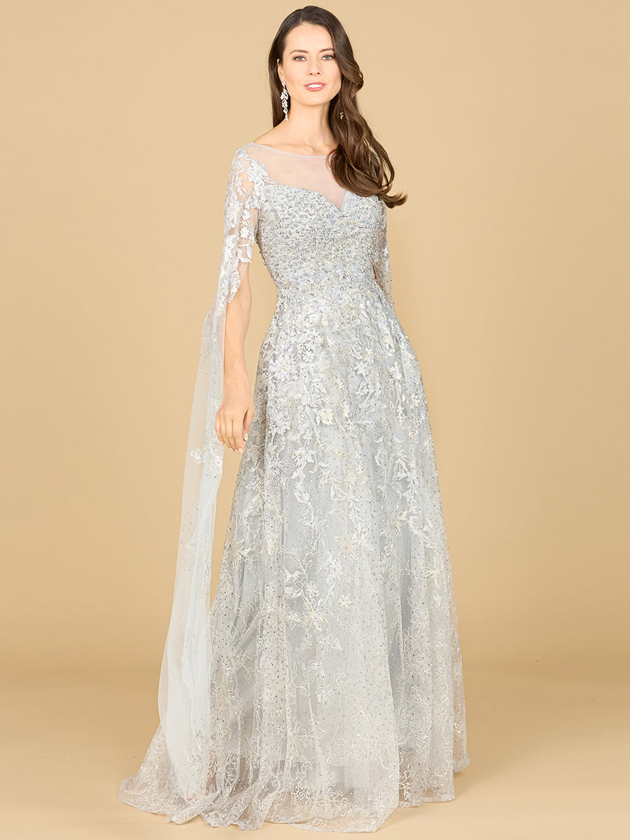 Glittering Lace Ball Gown with Cape Sleeves 29300