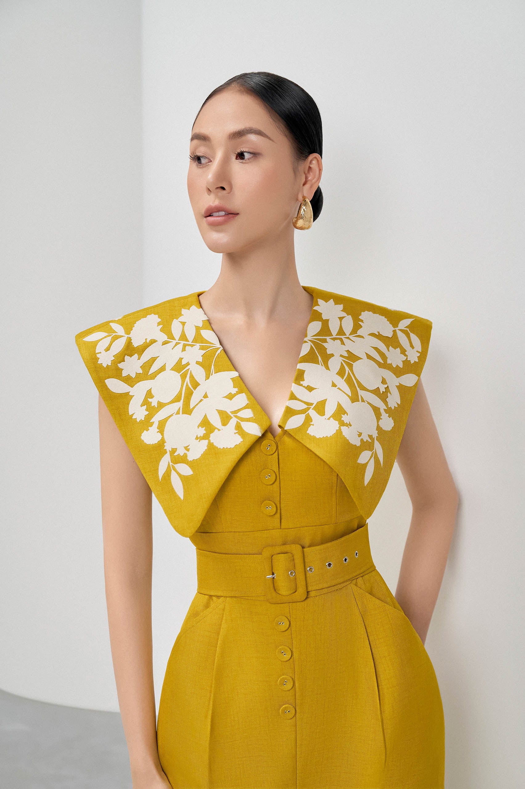 Gold Nuggets Square Collar Dress VL1010