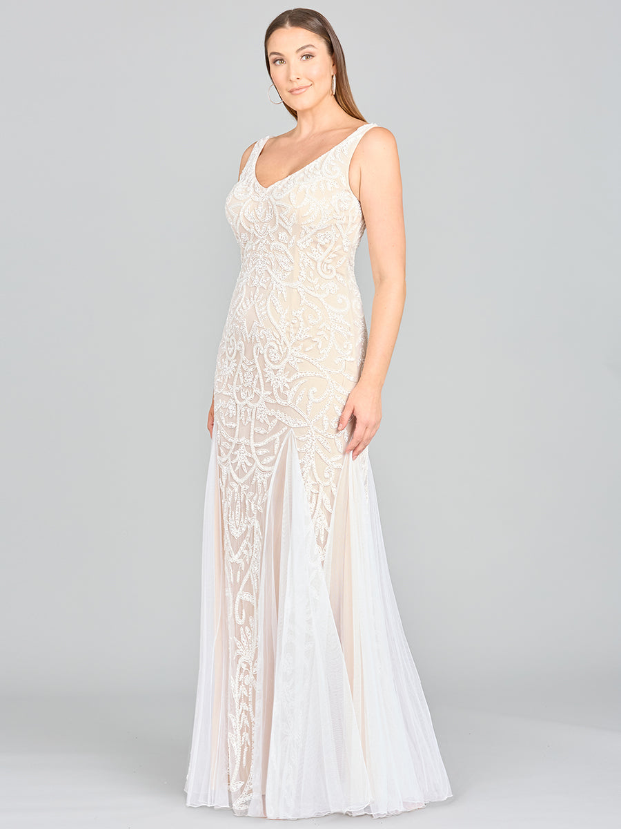 Greta Beaded V-Neck Tulle Wedding Dress with Contrast Lining 51061