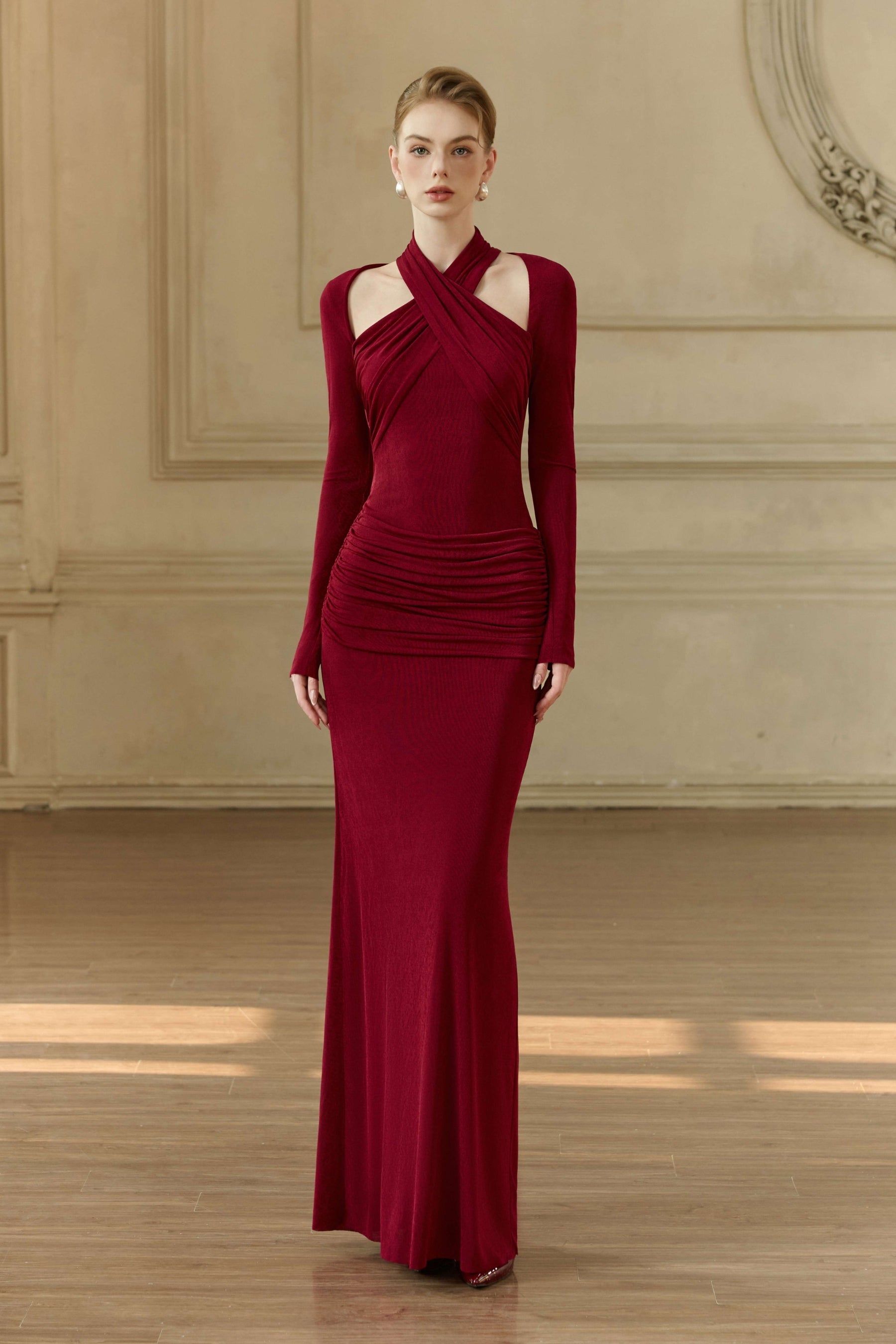 Hailey Halter Draped Maxi Dress