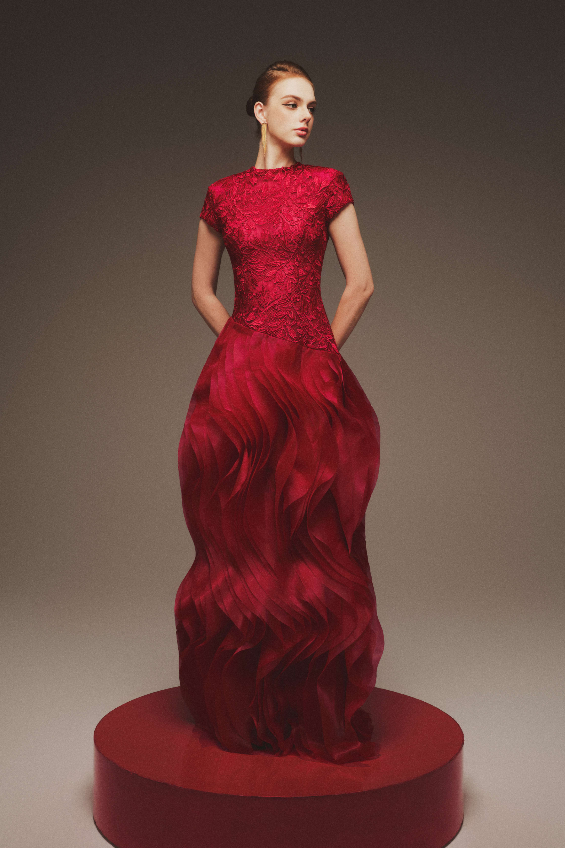 Halter Twill & Organza Gown