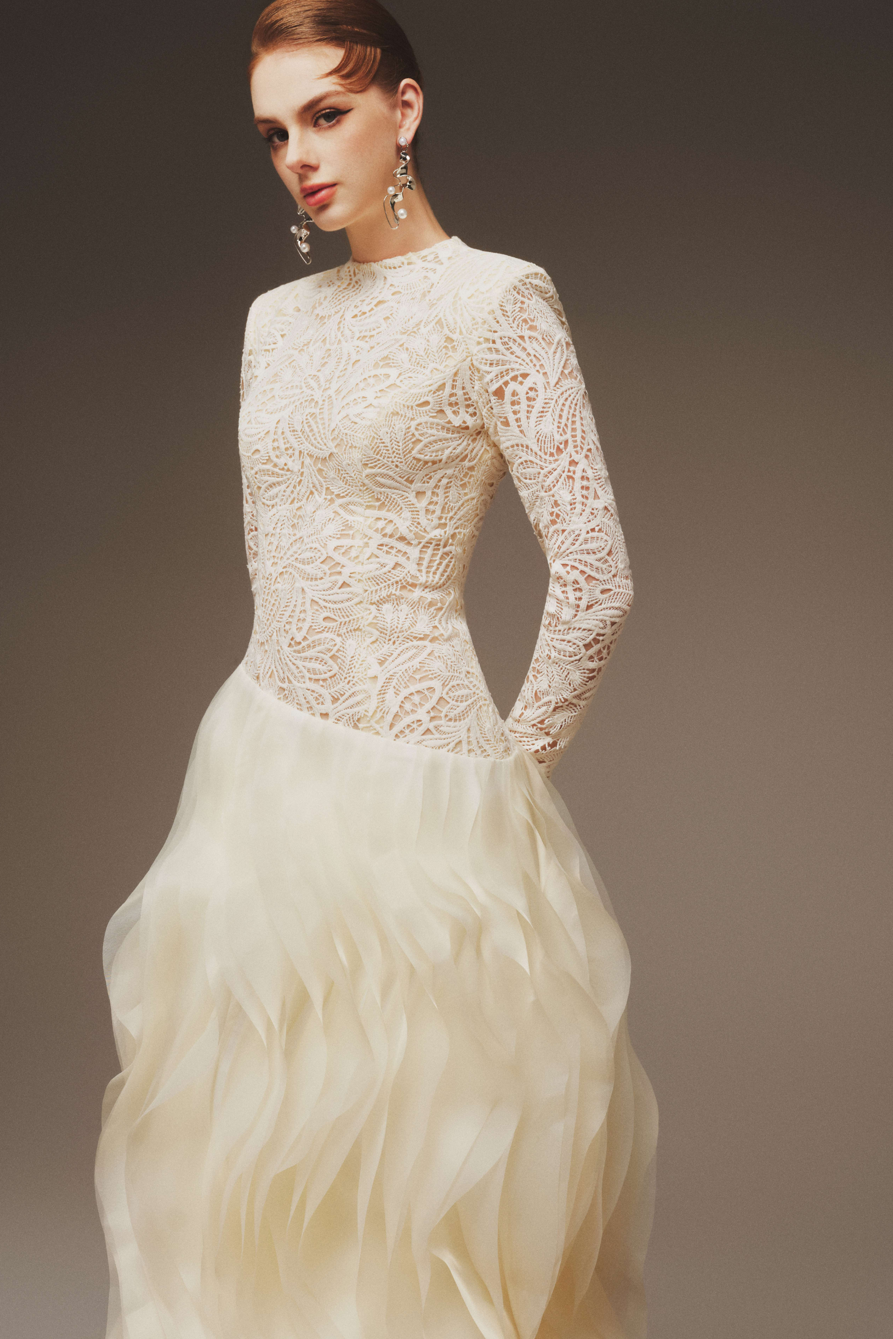 Halter Twill & Organza Gown