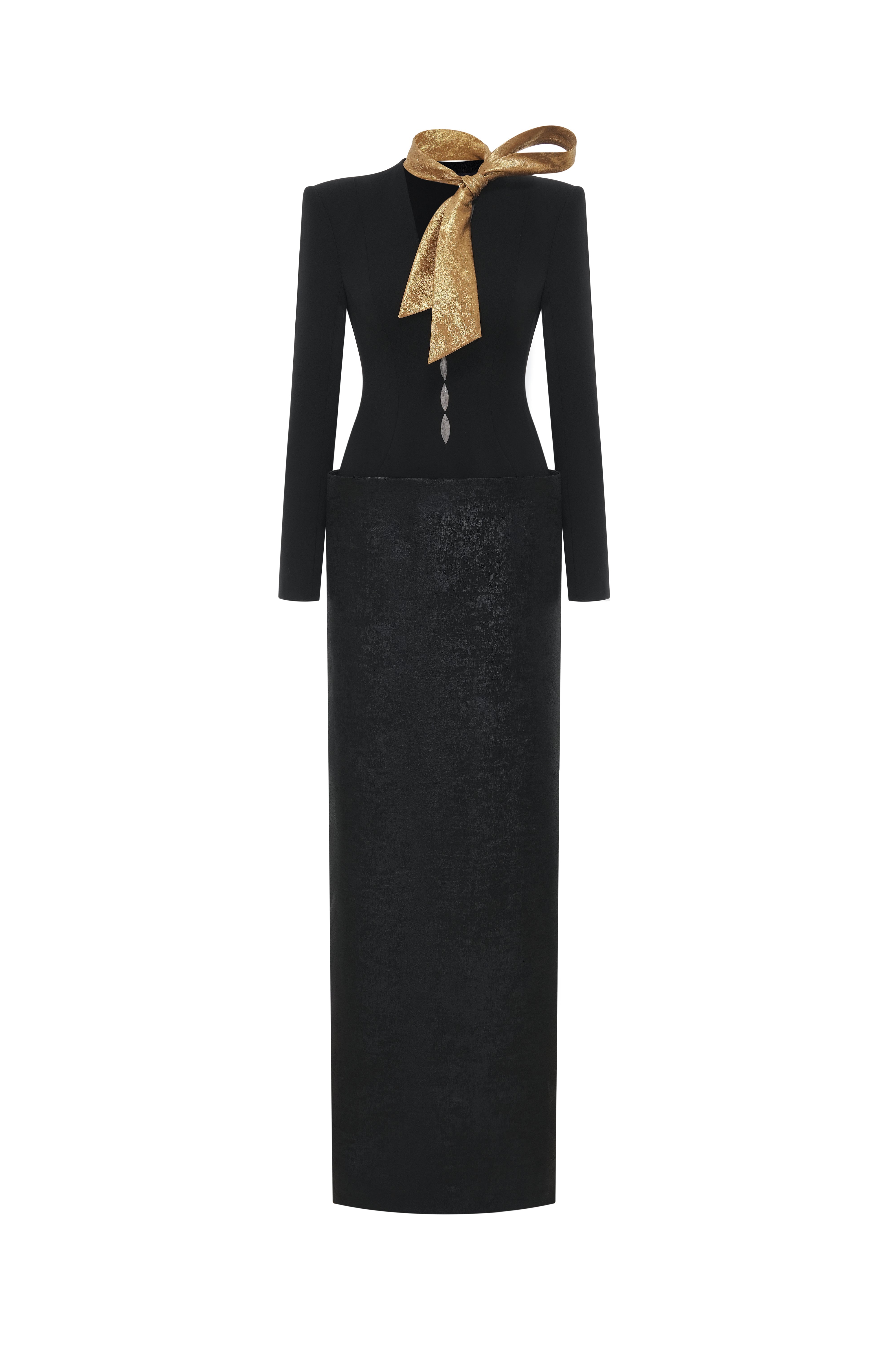 Heather Bow Detail Long Sleeve Maxi Dress
