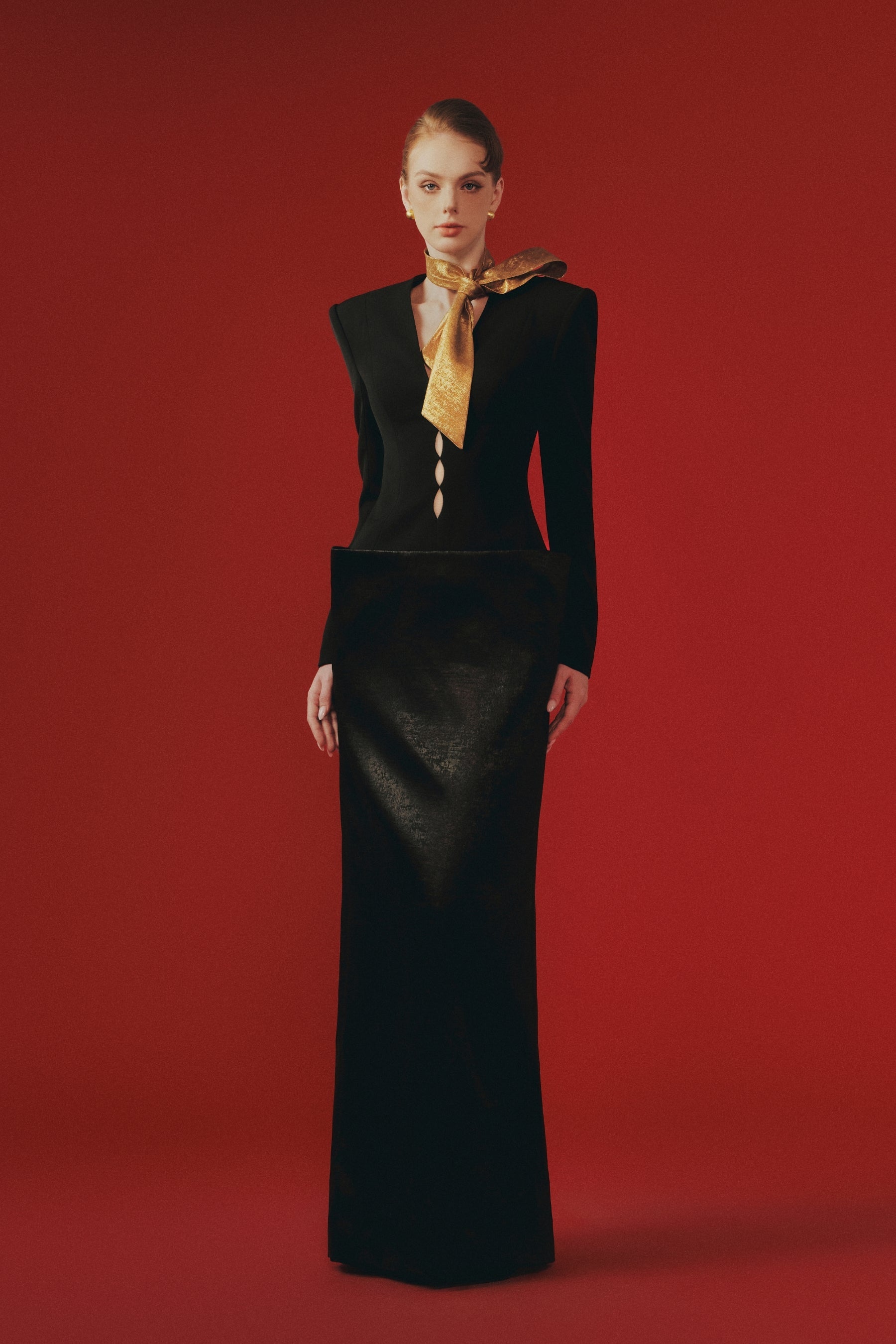 Heather Bow Detail Long Sleeve Maxi Dress