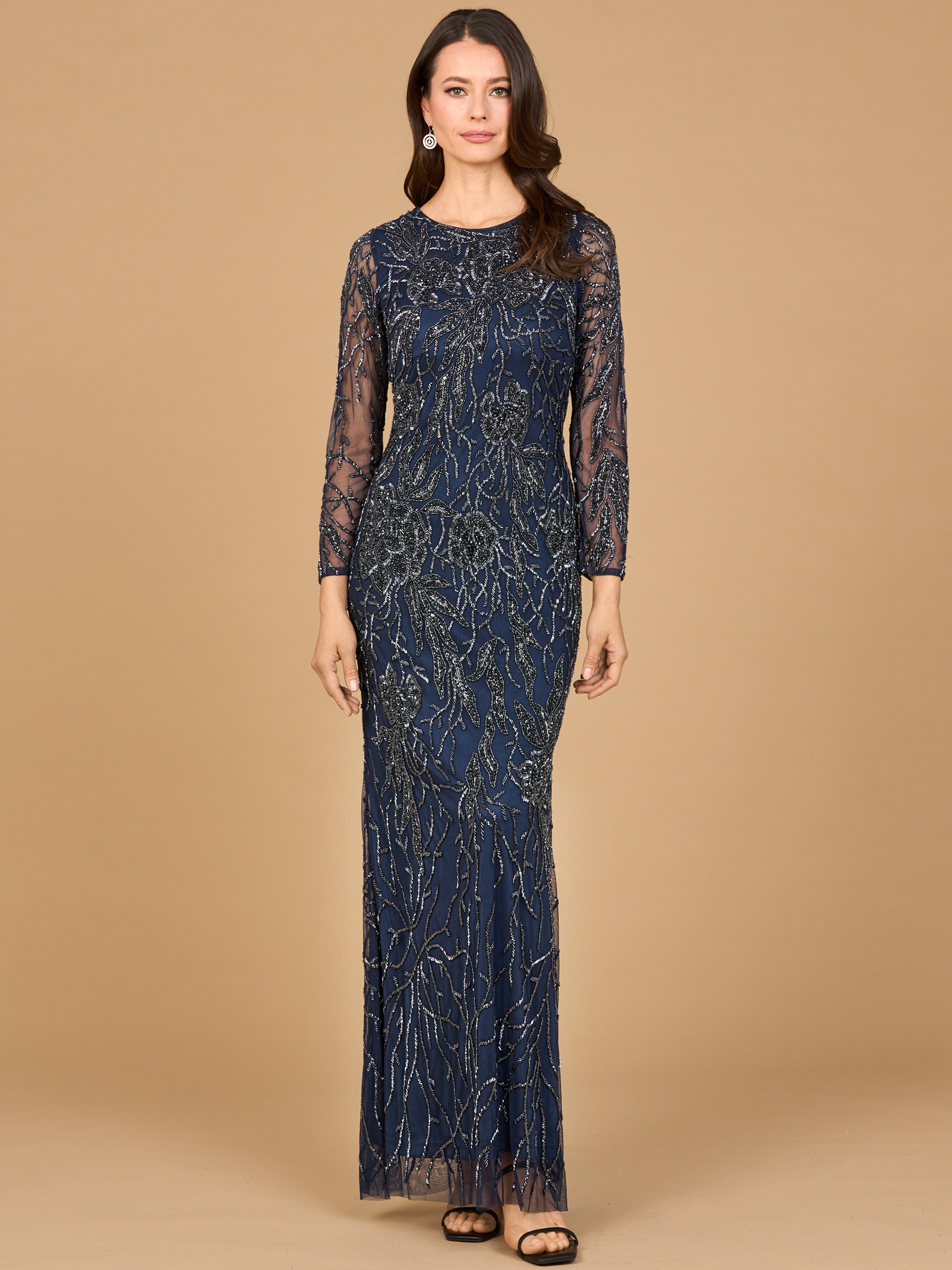 High Neck, Long Sleeve Beaded Gown 28889