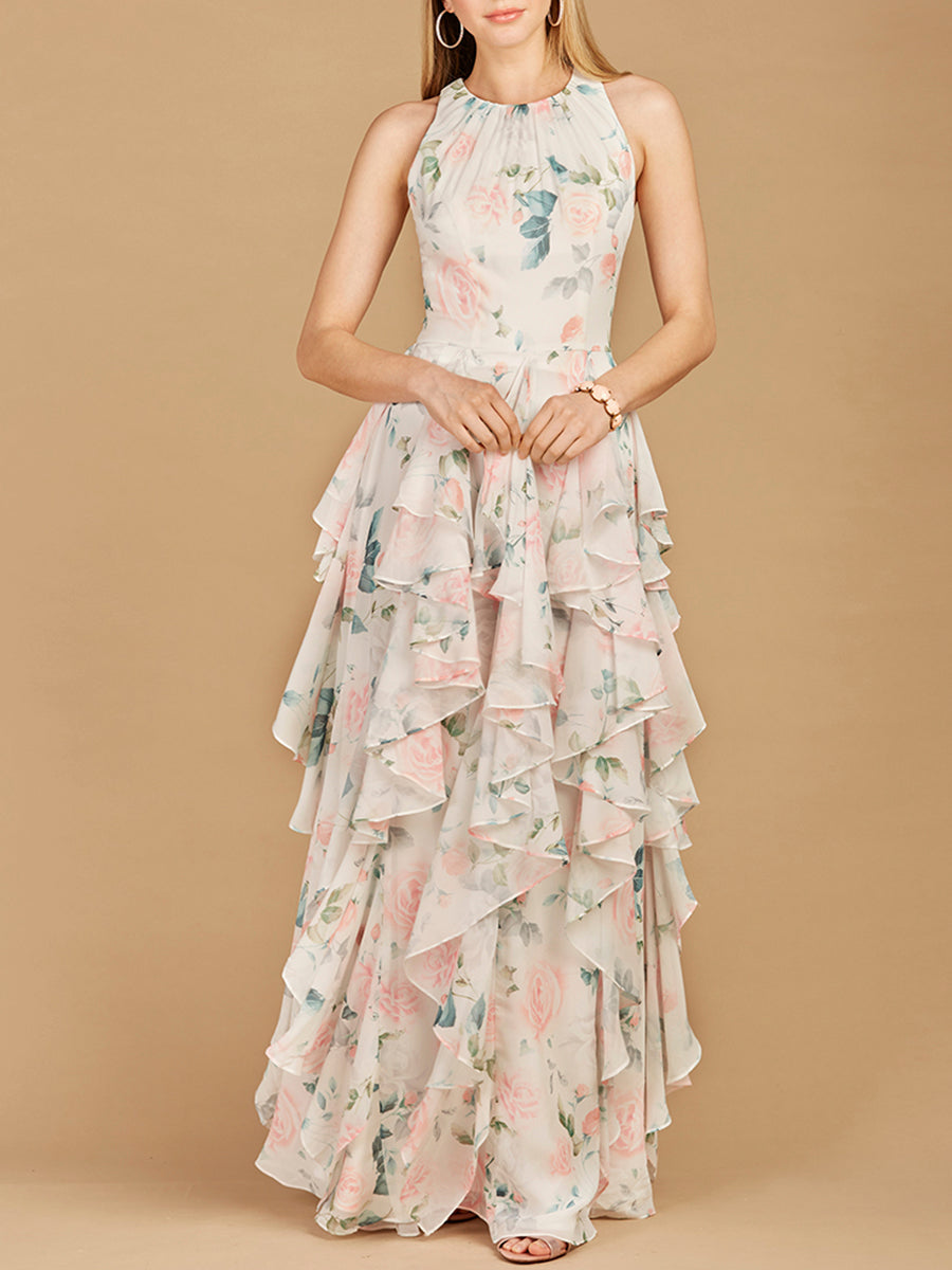 High Neck, Ruffled Skirt Printed Dress - OUTLET 29247