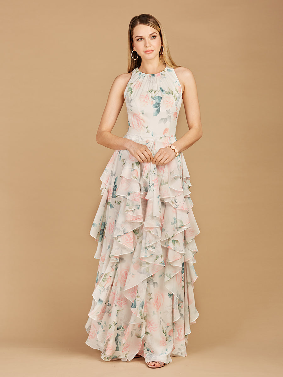 High Neck, Ruffled Skirt Printed Dress - OUTLET 29247