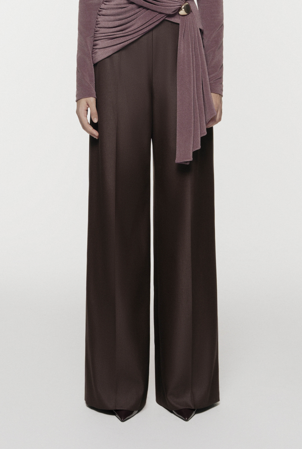 High-Waist Wide-Leg Pleated Trousers