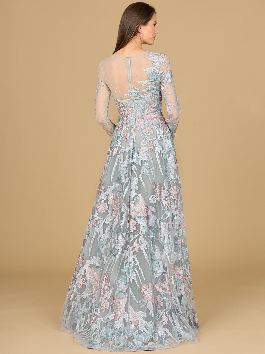 Illusion Neck, Long Sleeve Ballgown 29145